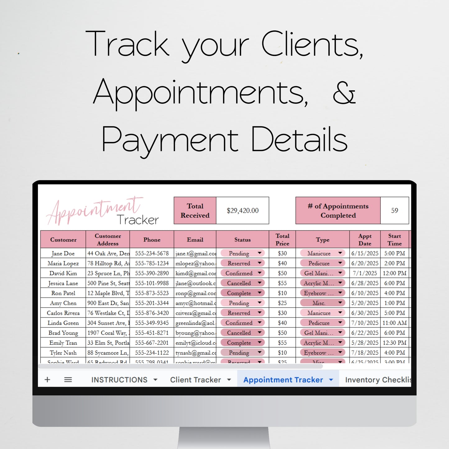Nail Salon Business Template Bundle Google Sheet and Excel Spreadsheet