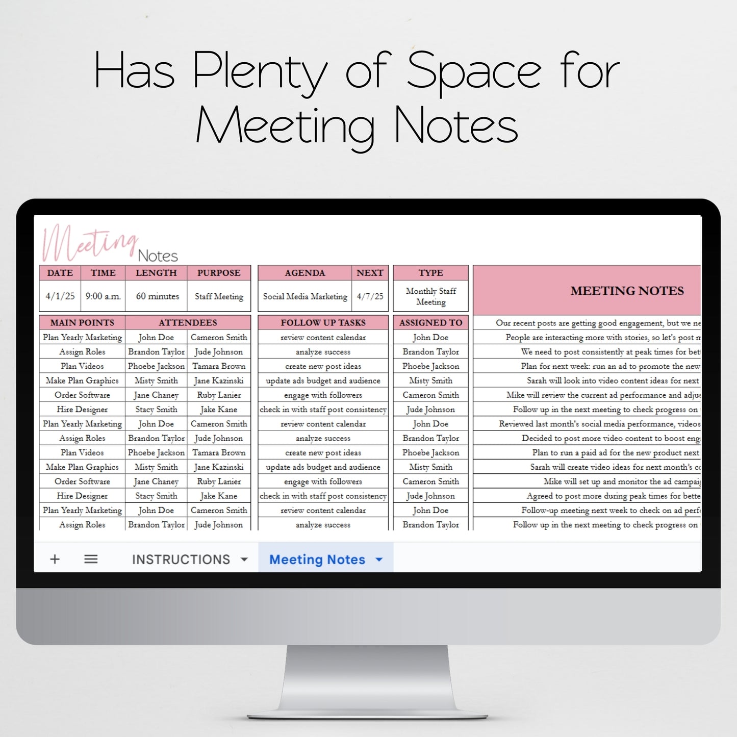 Meeting Notes Template Google Sheets and Excel Spreadsheet