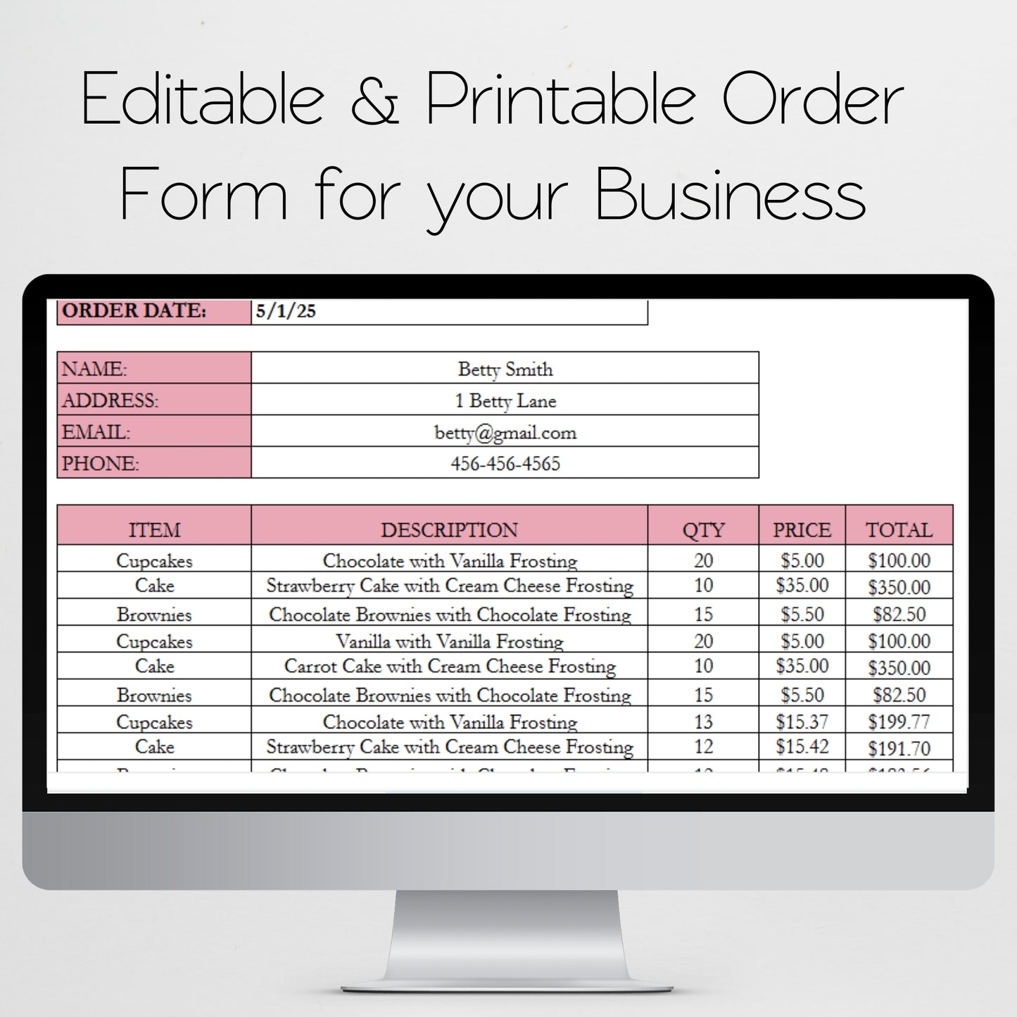 Bakery Order Form Template Google Sheets and Excel Spreadsheet