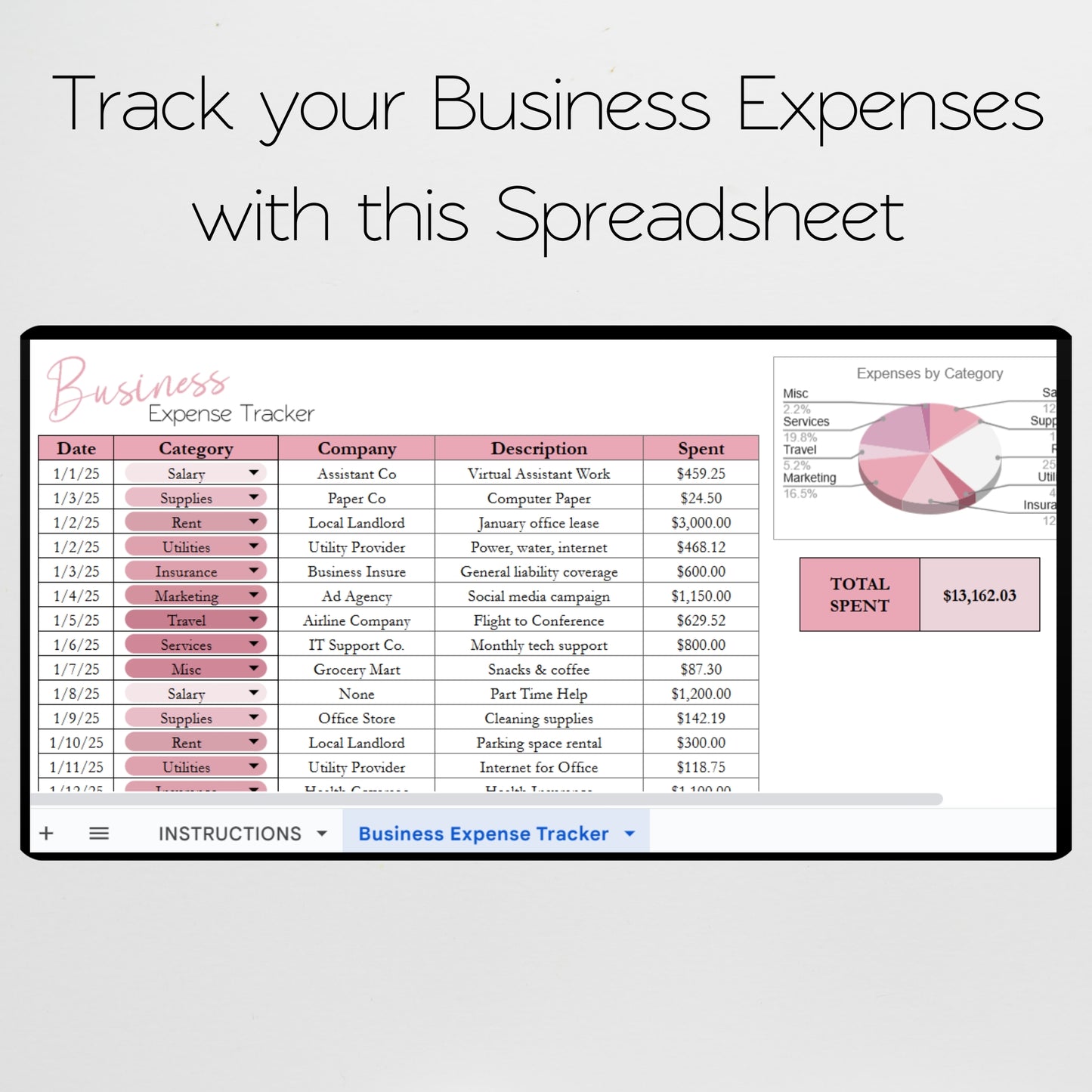 Business Expense Tracker Spreadsheet Template Google Sheets and Excel Spreadsheet