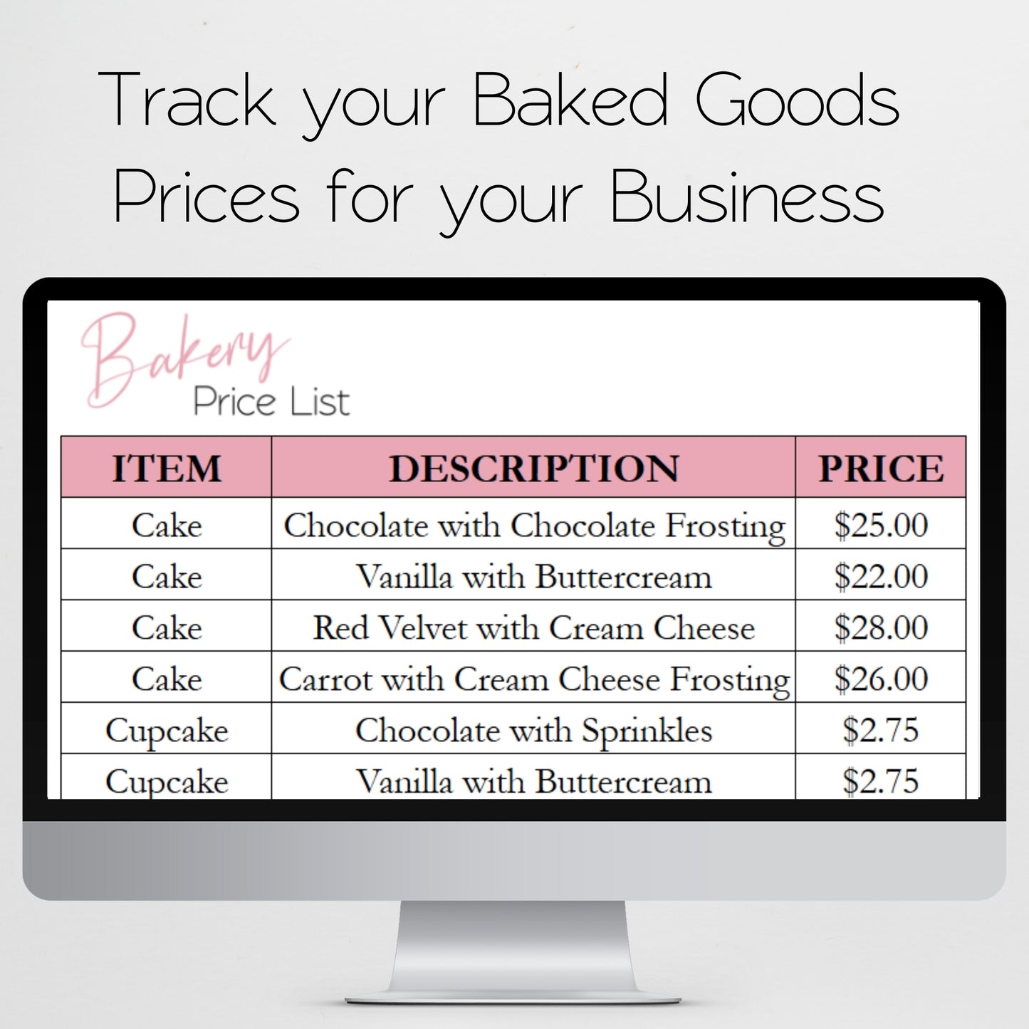 Bakery Price List Template Google Sheets and Excel Spreadsheet