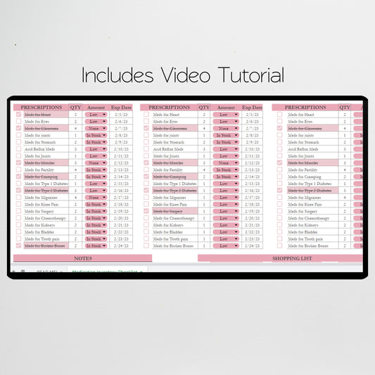 Medication Checklist Google Sheet and Excel Spreadsheets
