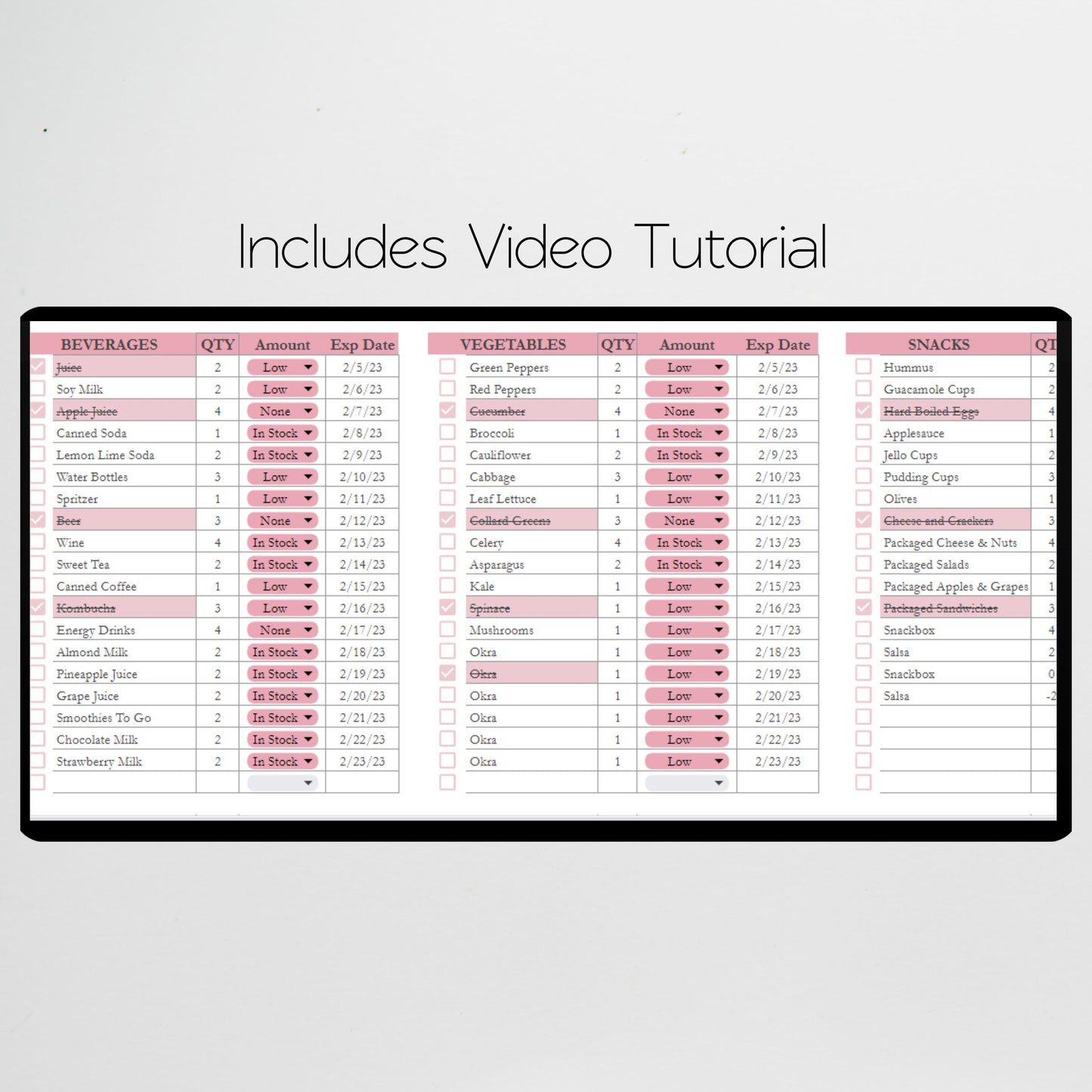 Refrigerator Inventory Google Sheet and Excel Spreadsheet