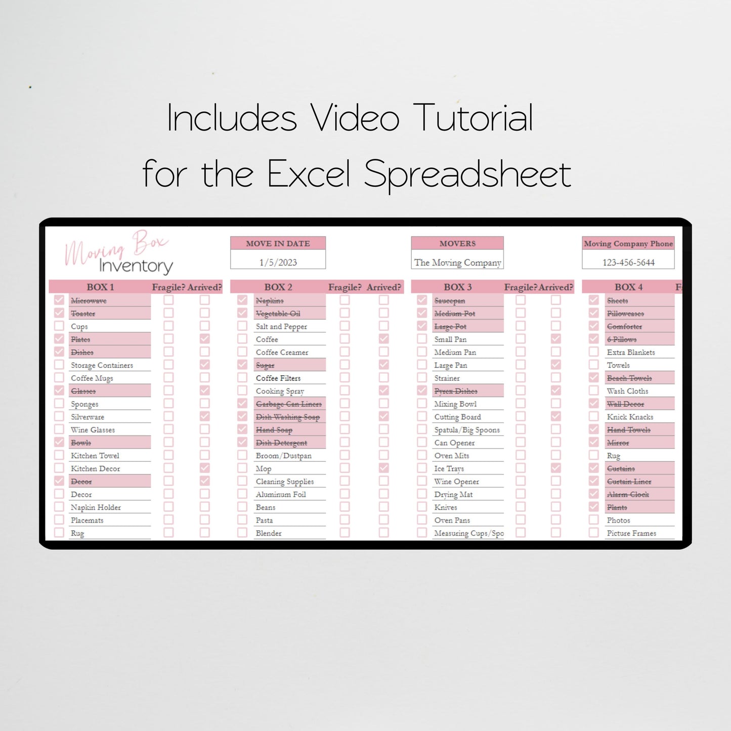 Moving Box Inventory Google Sheet and Excel Spreadsheet