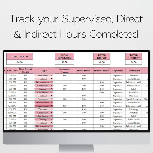 Fieldwork Hours Tracker | Clinical Internship Practicum Externship Log Spreadsheet for SLP, OT, PT, MFT, LPC | Excel & Google Sheets Template