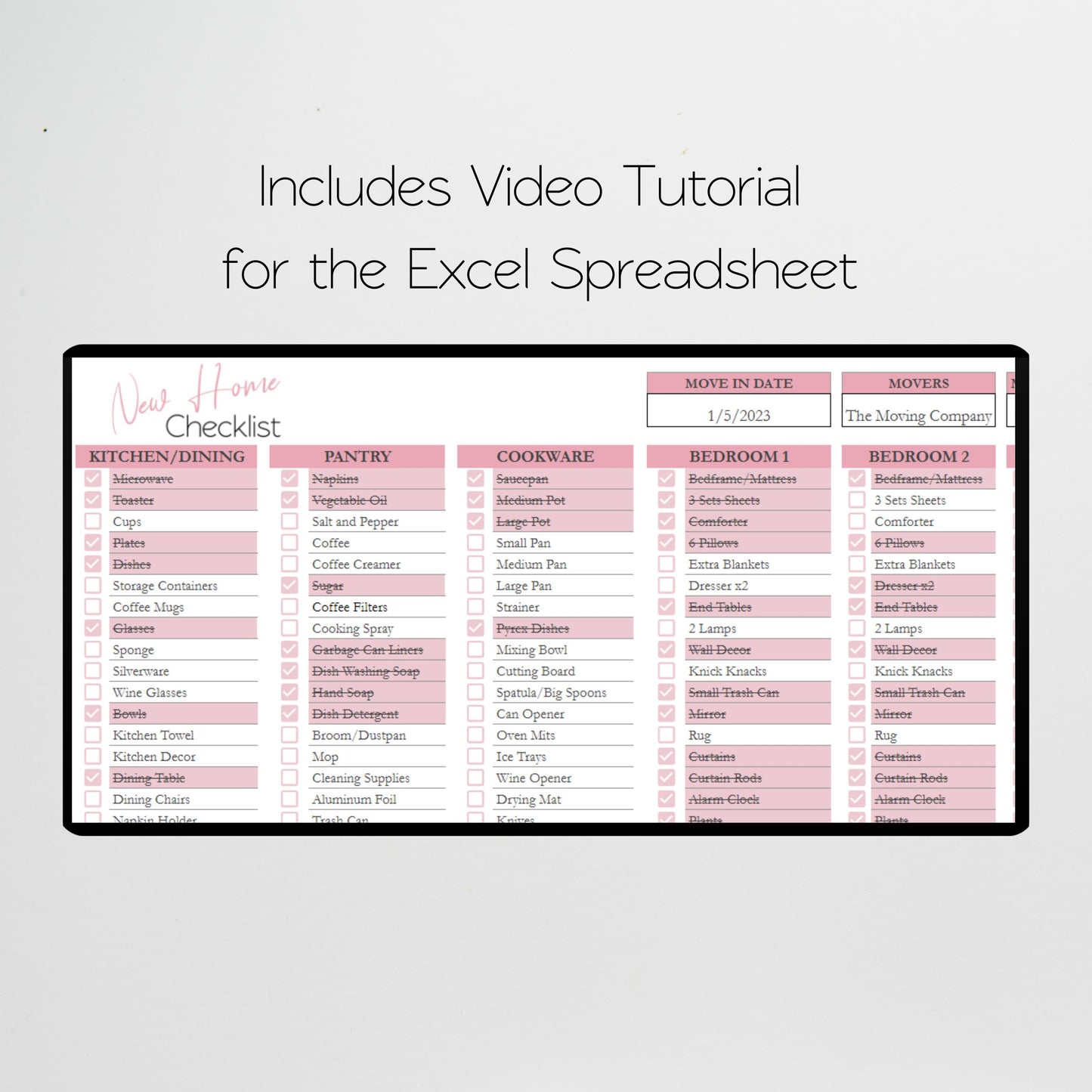 New Home Checklist Google Sheet and Excel Spreadsheet