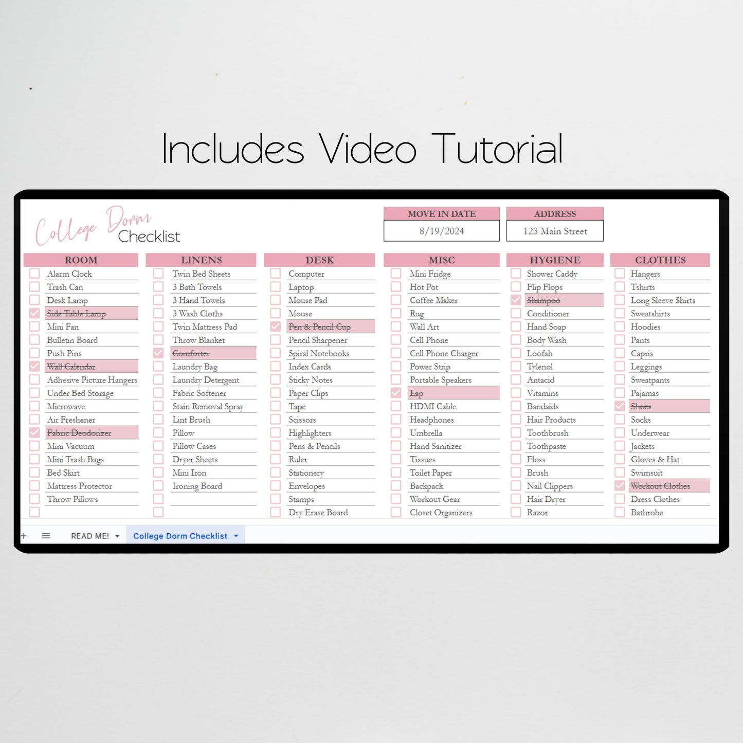 College Dorm Room Essentials Checklist Template Google Sheets Excel Spreadsheet