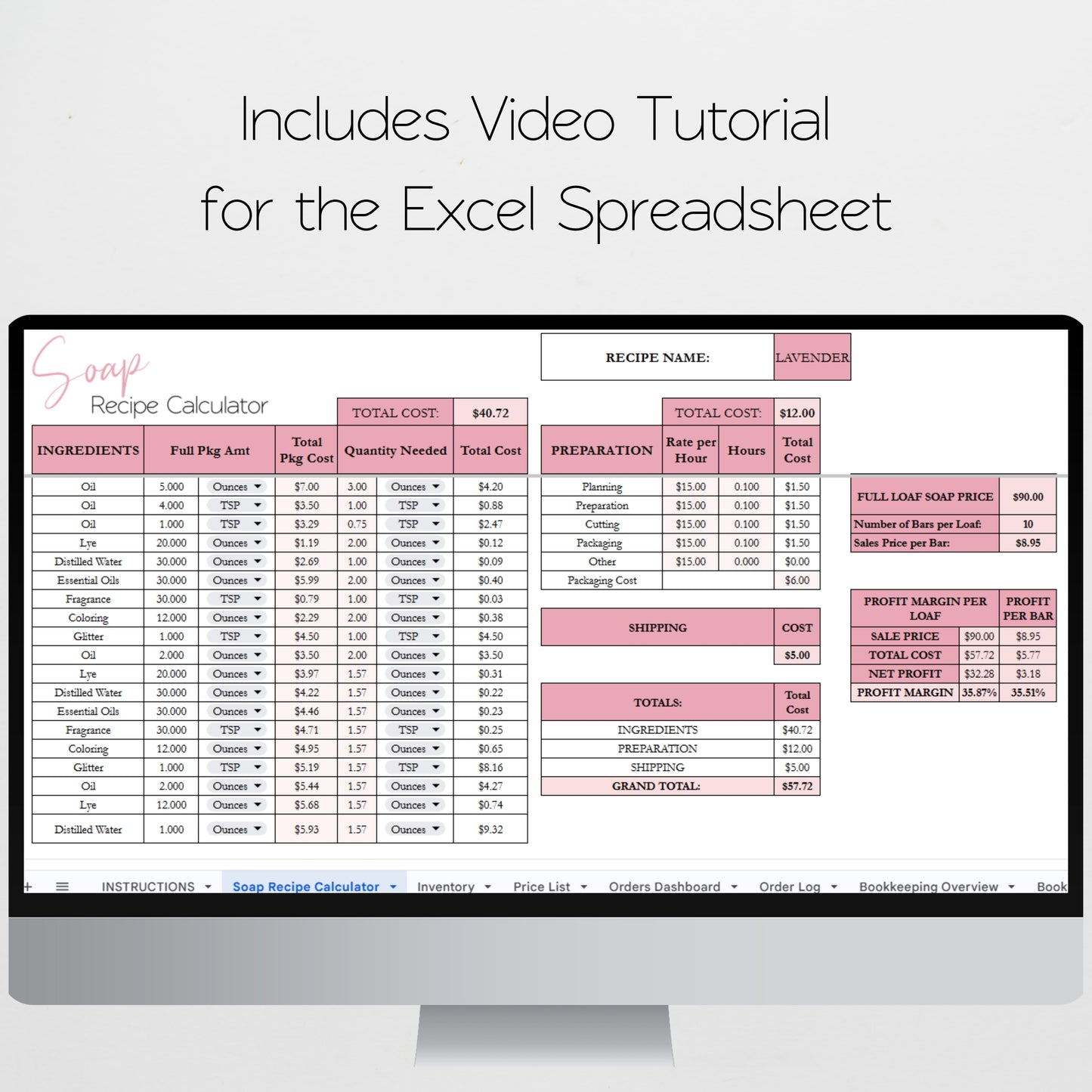 Soap Making Business Template Bundle Google Sheet and Excel Spreadsheet