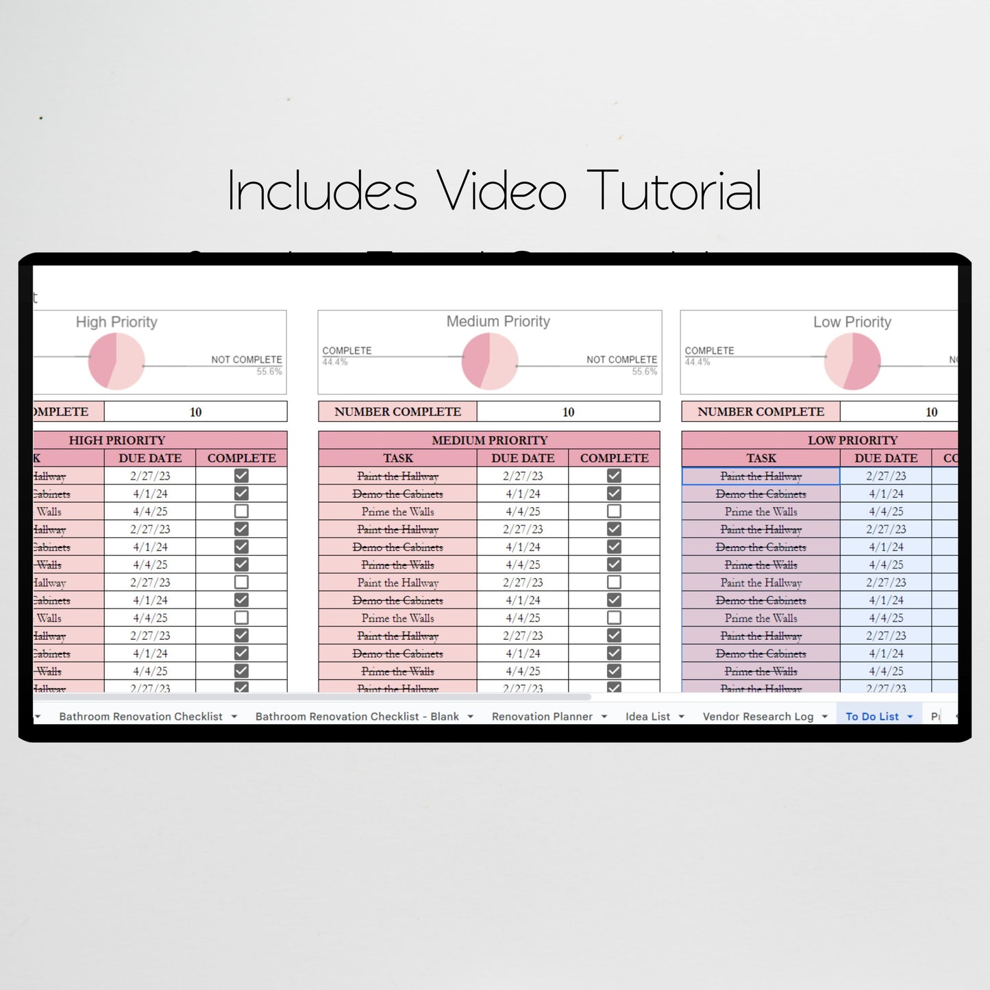 Bathroom Renovation Planner Google Sheet