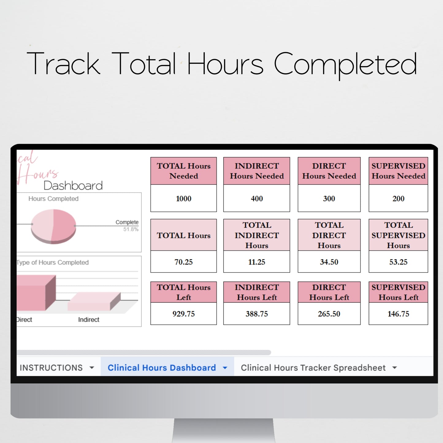 Clinical Hours Tracker Template Excel Spreadsheet and Google Sheets