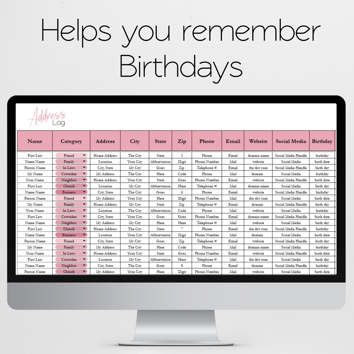 Address Book Google Sheet and Excel Spreadsheet