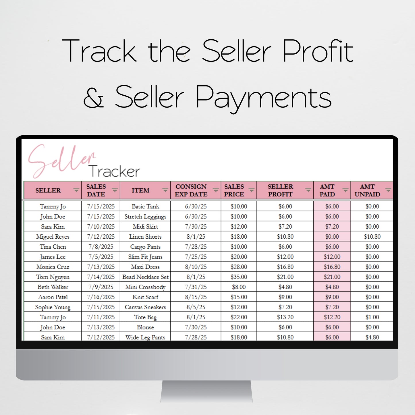 Consignment Inventory Tracker Template for Google Sheets and Excel Spreadsheet