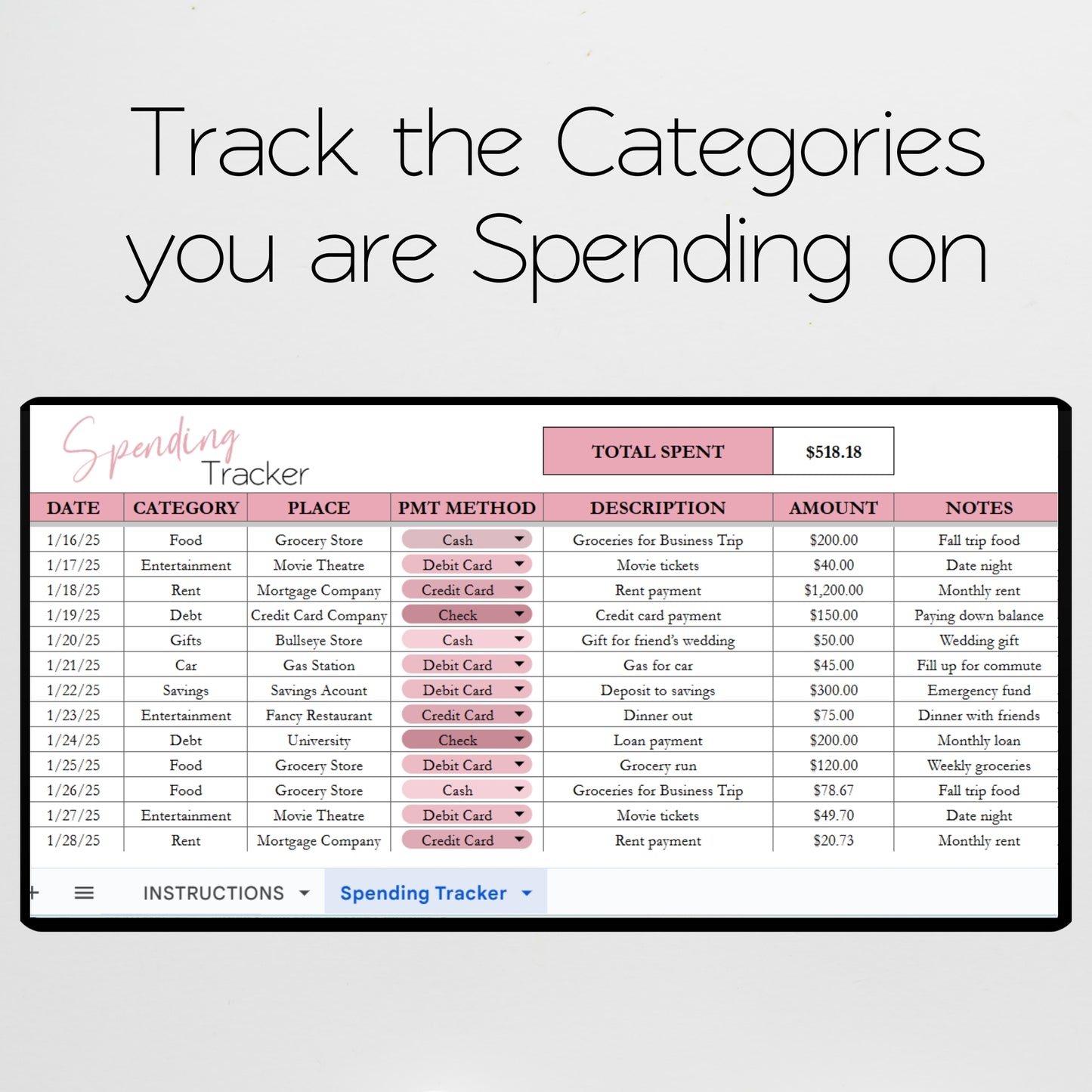 Spending Tracker Google Sheets Template and Excel Spreadsheet