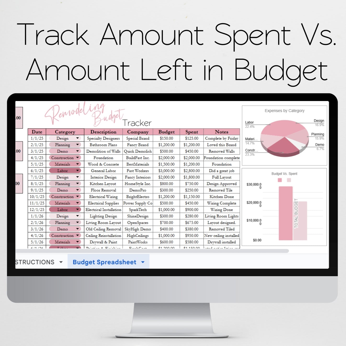 Home Renovation Budget Template Google Sheets and Excel Spreadsheet