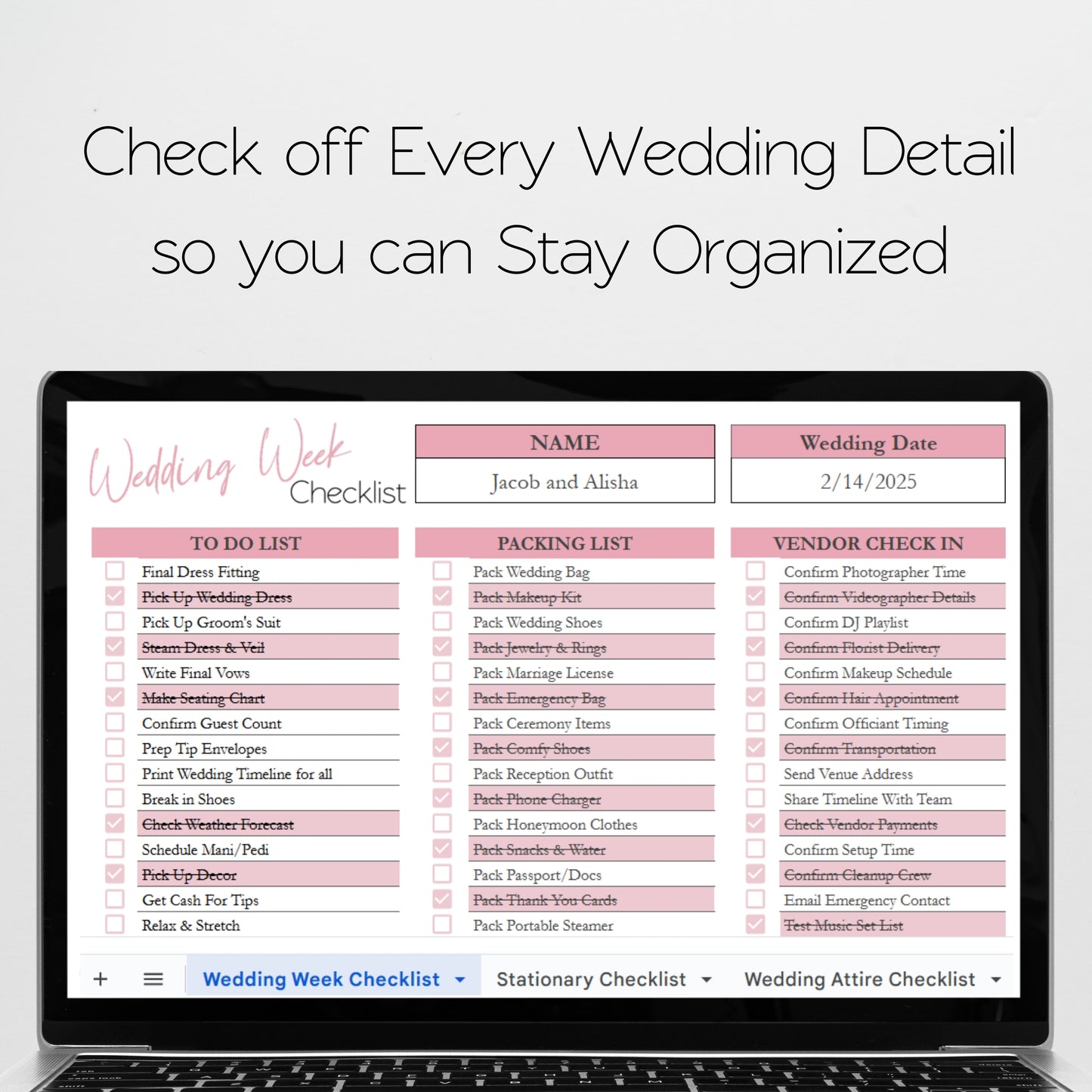 Wedding Checklist Template Google Sheets and Excel Spreadsheet