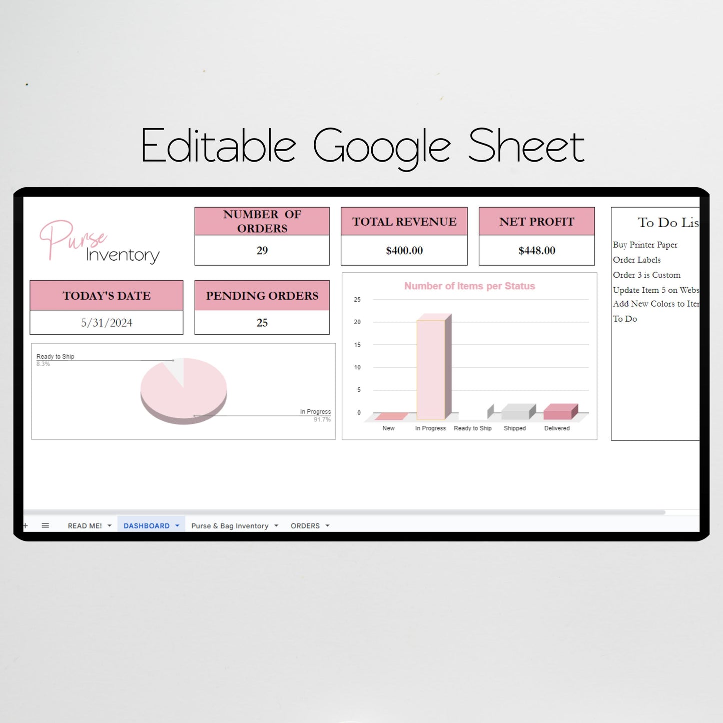 Purse Inventory Tracker Google Sheets