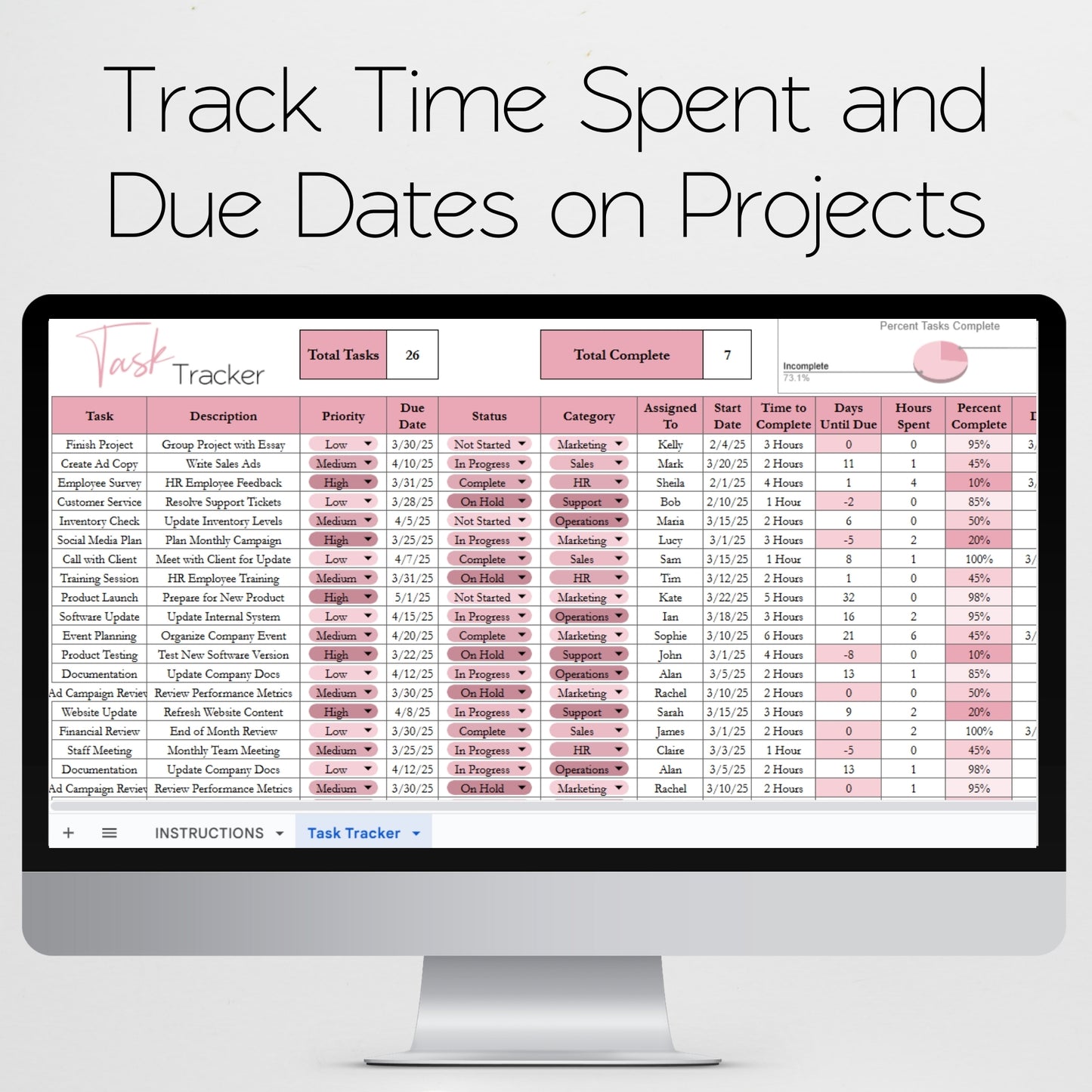 Task Tracker Template Google Sheets and Excel Spreadsheet