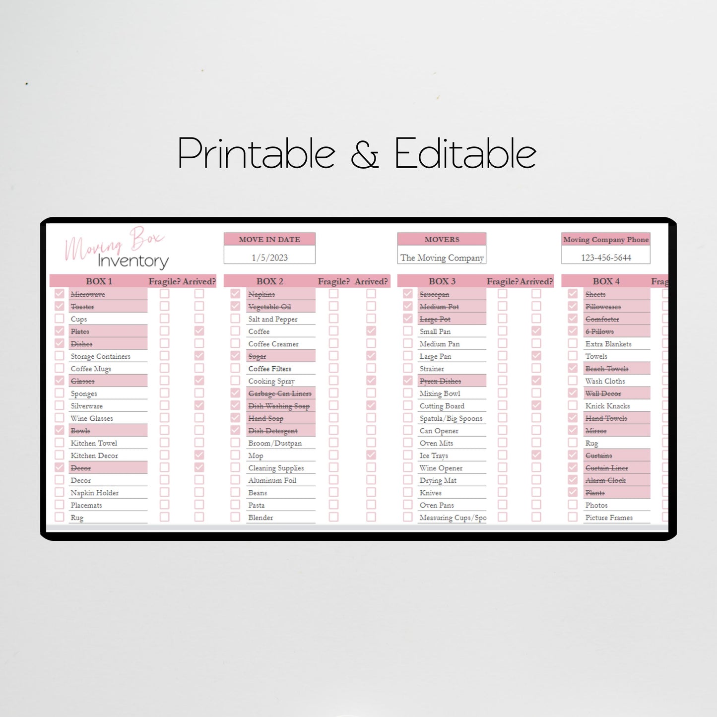 Moving Box Inventory Google Sheet and Excel Spreadsheet