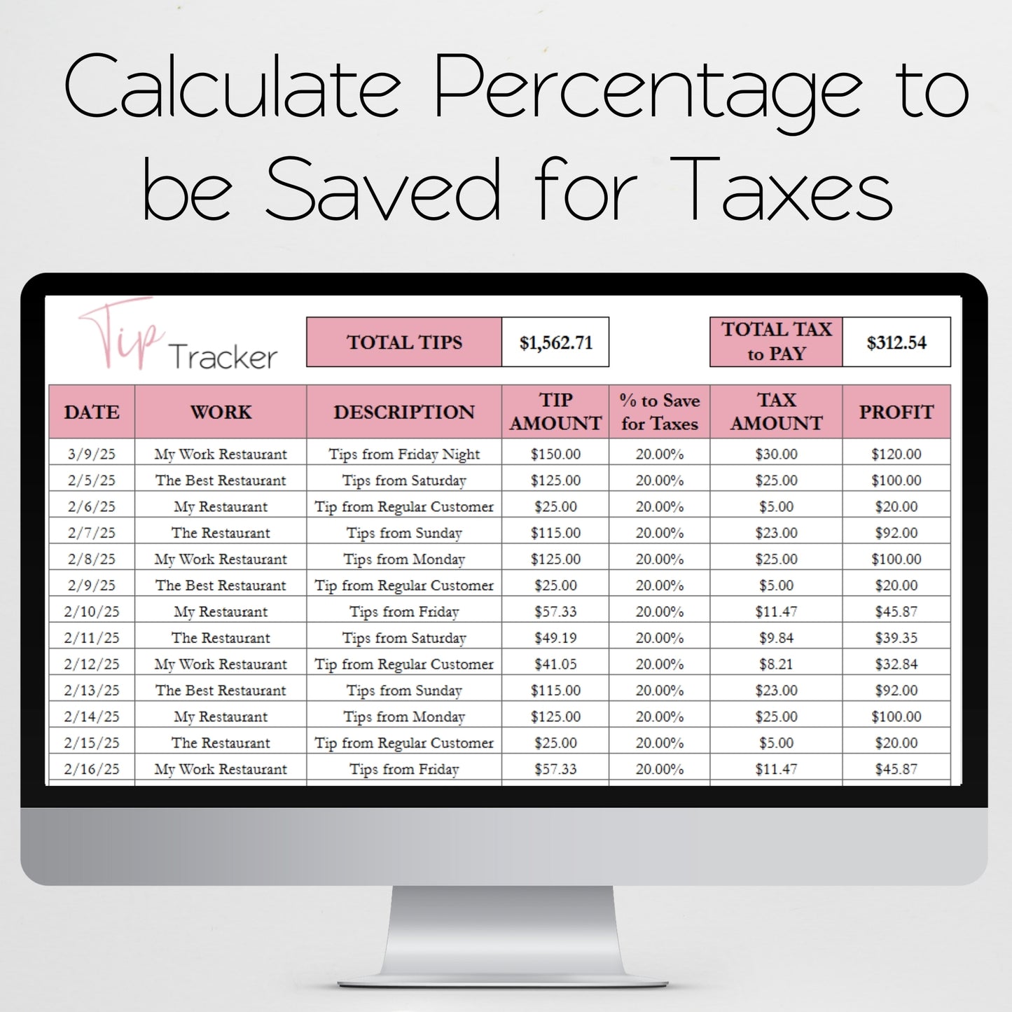 Tip Tracker Google Sheet and Excel Spreadsheet