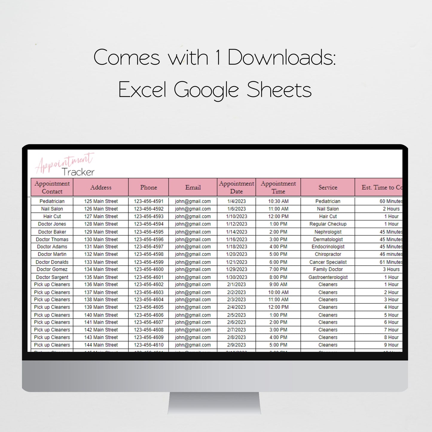Pet Business Appointment Tracker Google Sheet Excel Spreadsheet