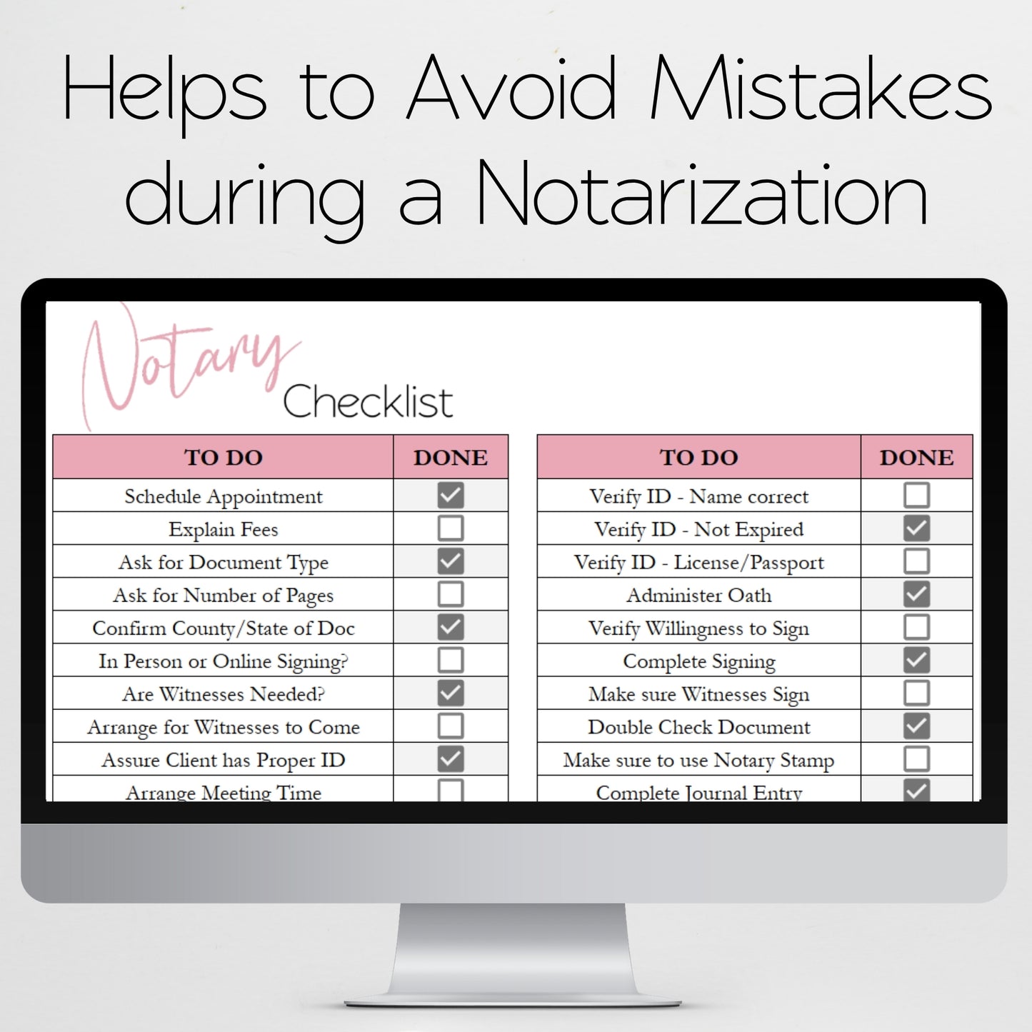 Notary Checklist Template for Google Sheets and Excel Spreadsheet