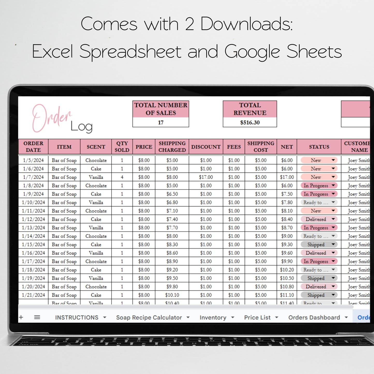 Soap Making Business Template Bundle Google Sheet and Excel Spreadsheet