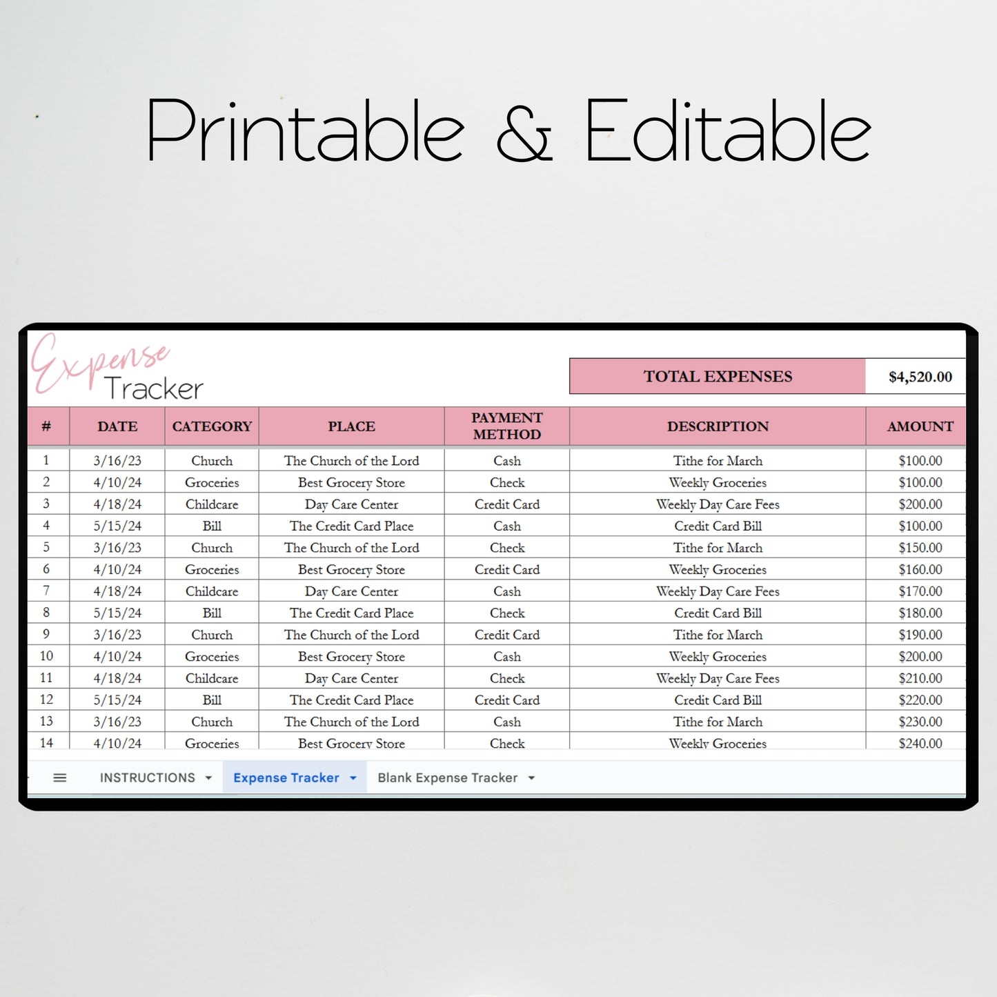 Expense Tracker Google Sheet, Expenses Log Excel Spreadsheet