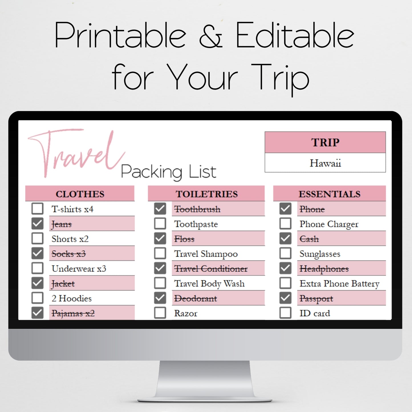 Travel Packing List Template Google Sheets and Excel Spreadsheet