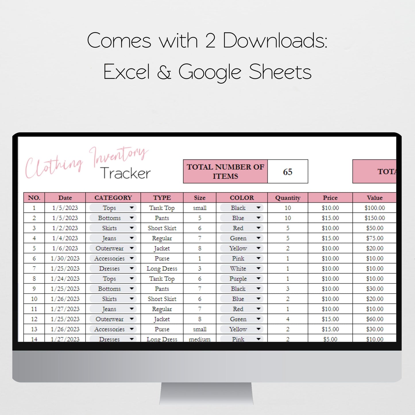 Clothing Inventory Tracker Google Sheet