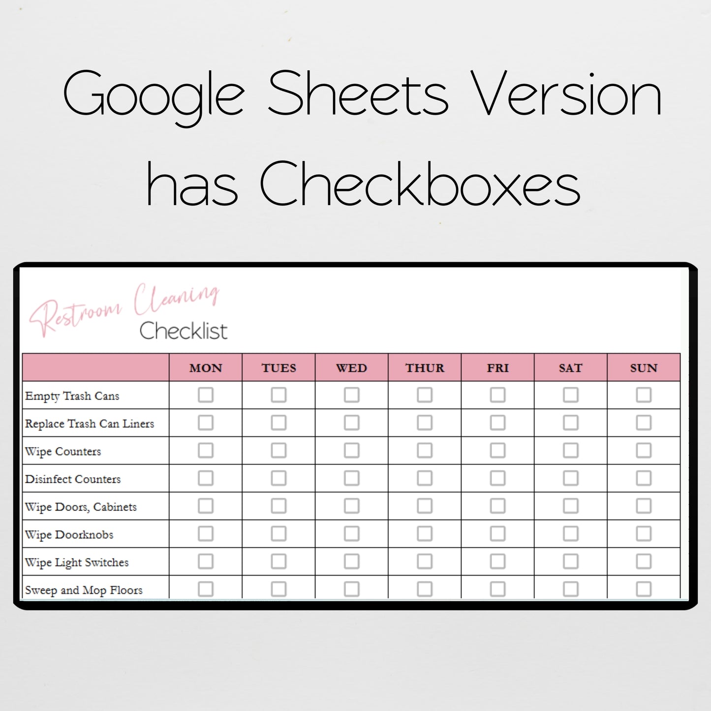 Bathroom Cleaning Checklist Google Sheets and Excel Spreadsheet