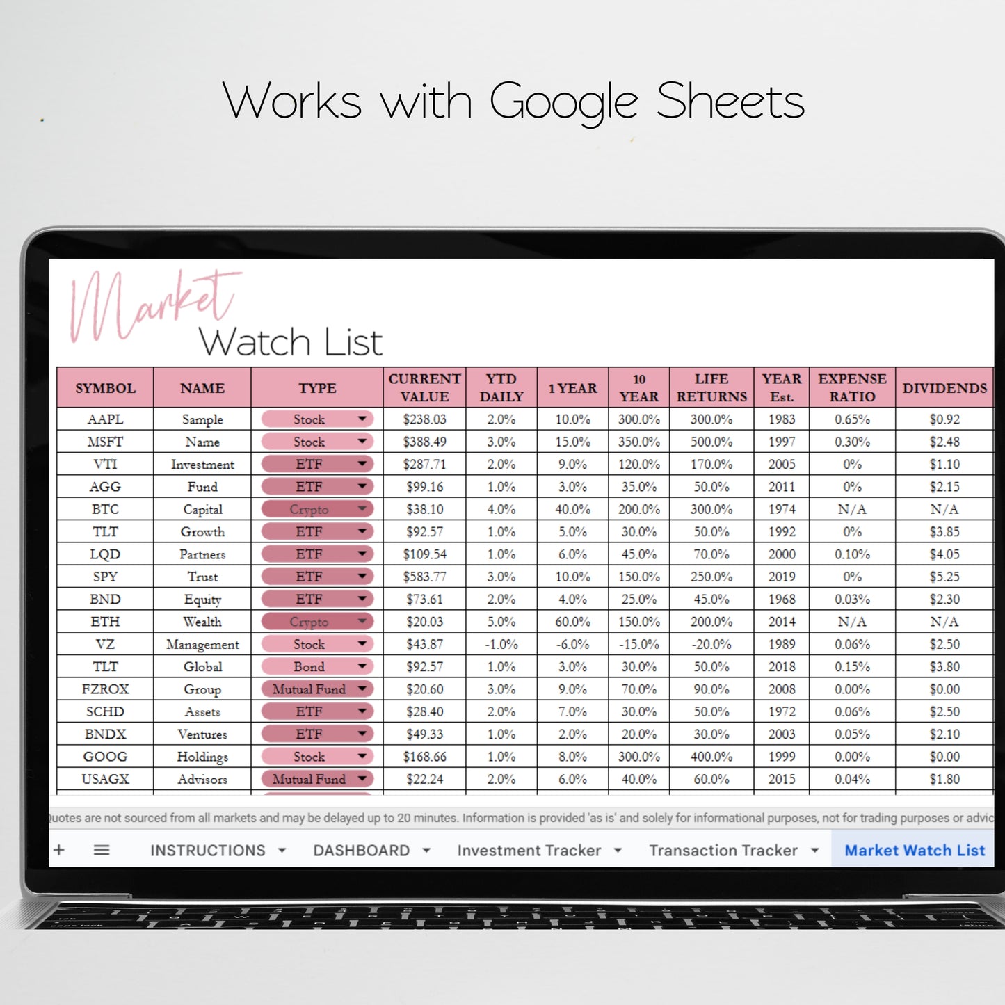Investment Tracker Template Spreadsheet Google Sheet