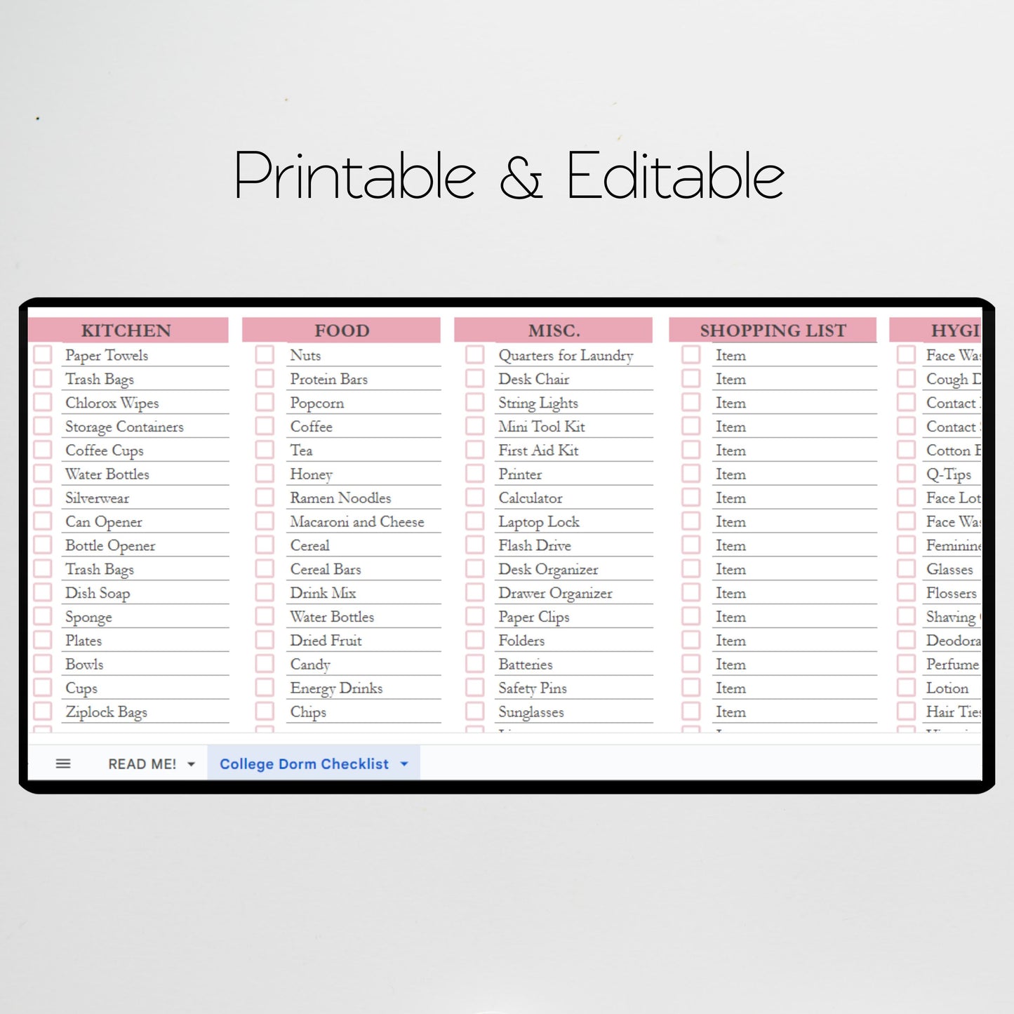 College Dorm Room Essentials Checklist Template Google Sheets Excel Spreadsheet