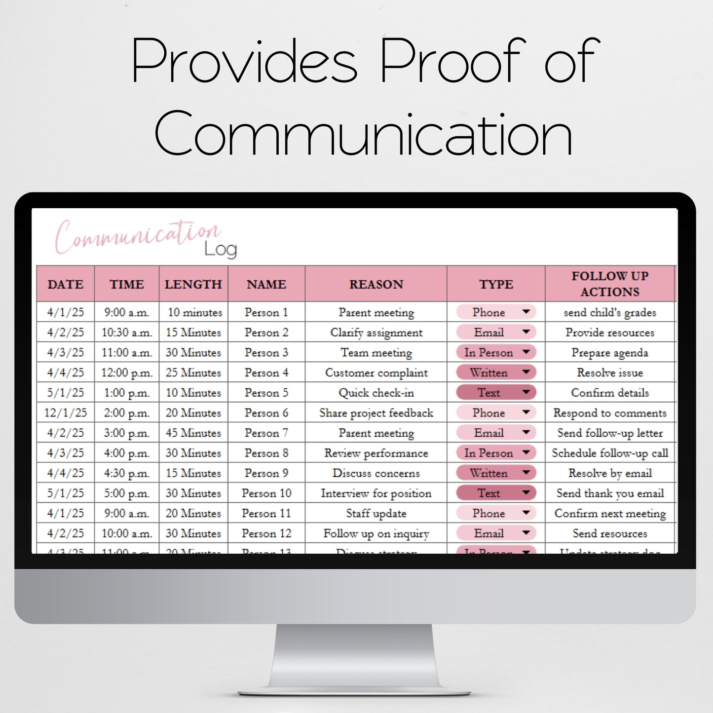 Communication Log Template Google Sheets and Excel Spreadsheet