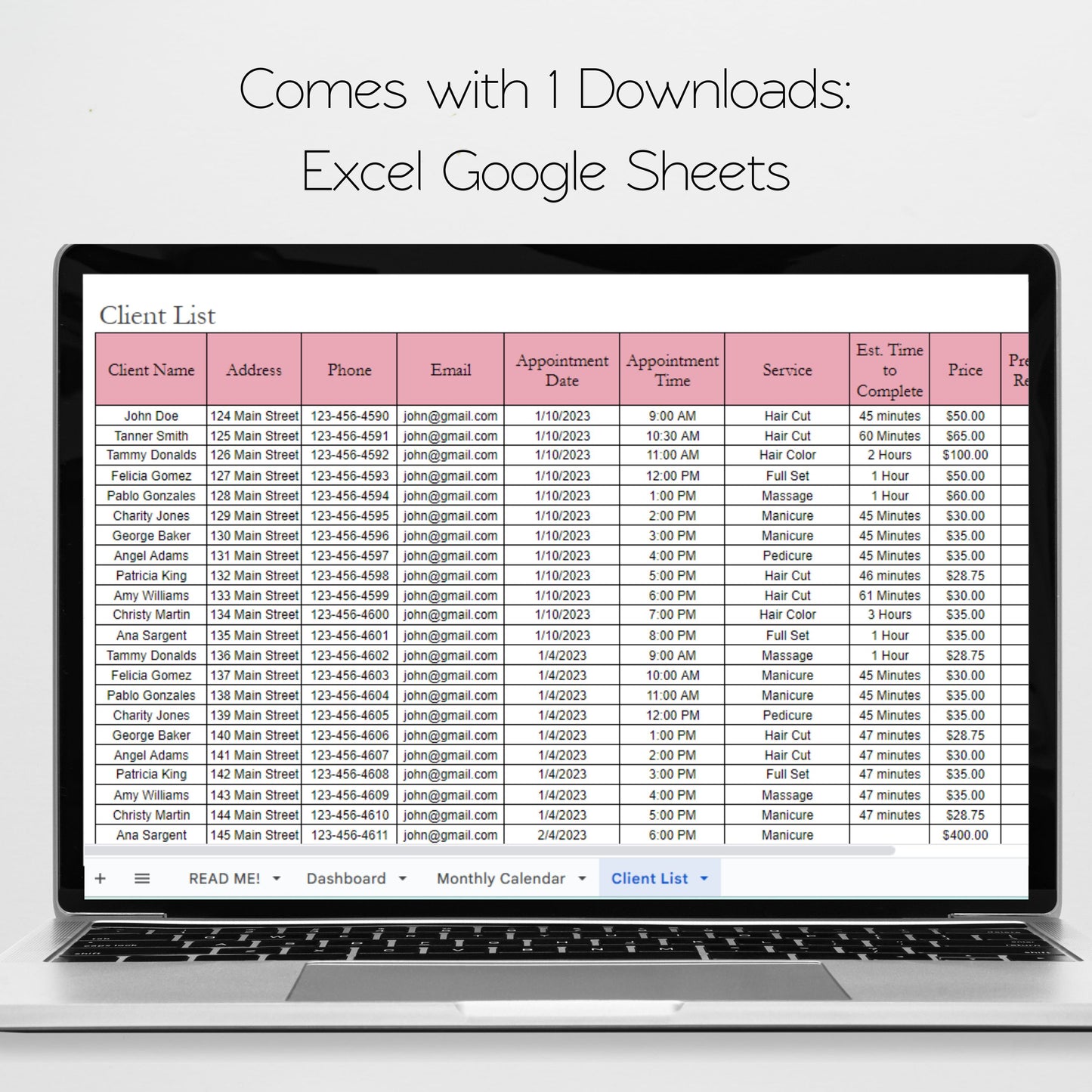 Salon Appointment Calendar Google Sheet Excel Spreadsheet