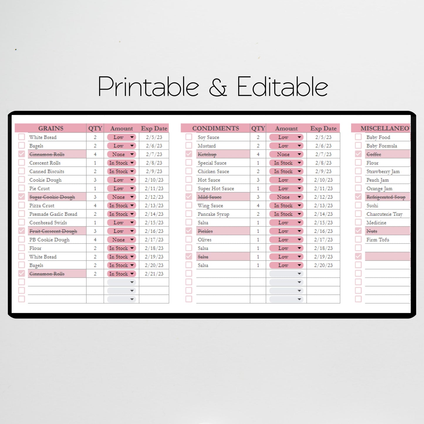 Refrigerator Inventory Google Sheet and Excel Spreadsheet