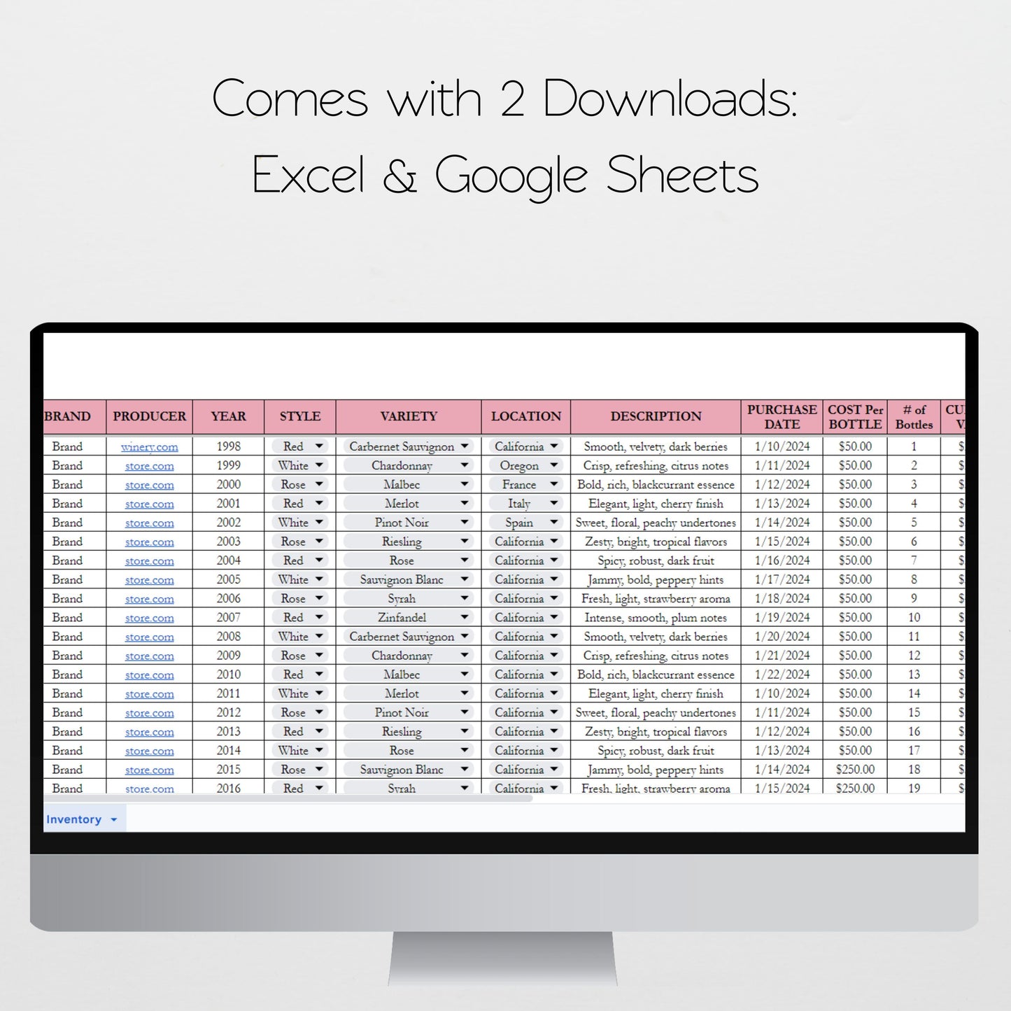 Wine Inventory Tracker Google Sheet