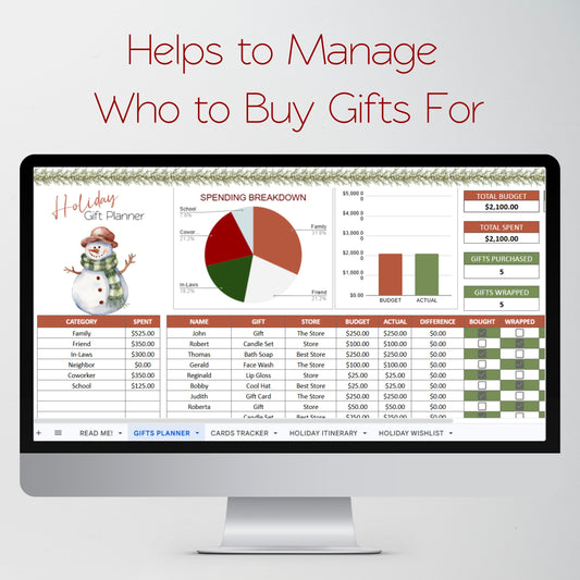 Holiday Gift Tracker Google Sheet, Christmas Planner Excel Spreadsheet