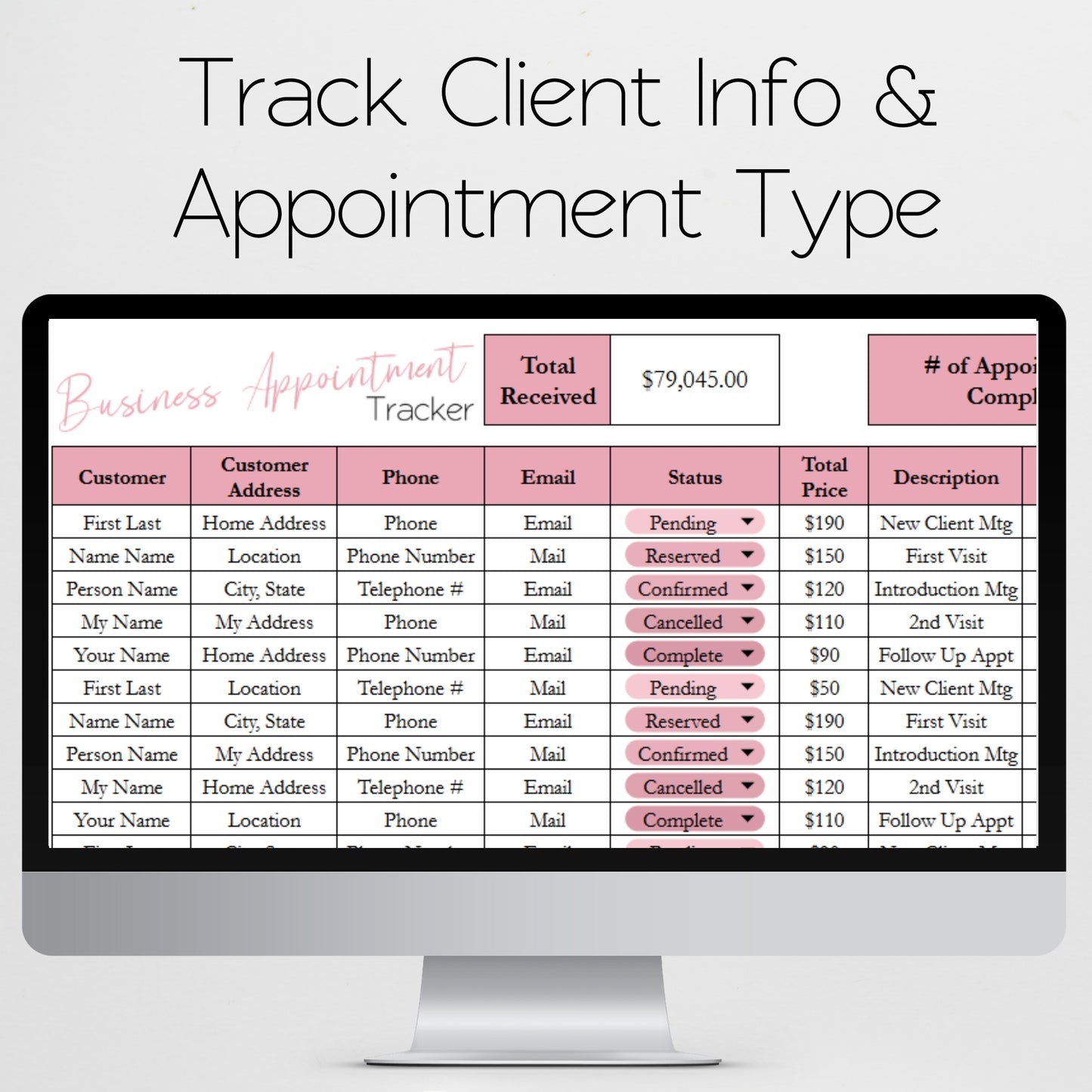 Business Appointment Tracker Template Google Sheets and Excel Spreadsheet
