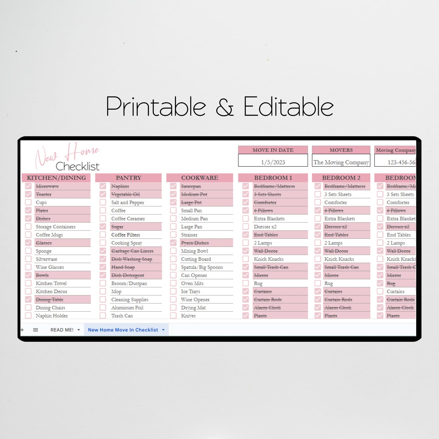 New Home Checklist Google Sheet and Excel Spreadsheet