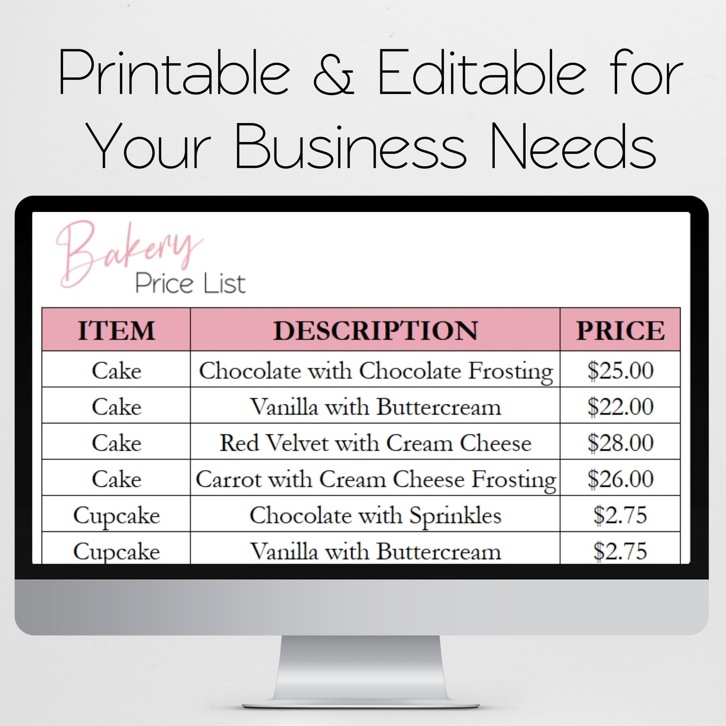 Bakery Price List Template Google Sheets and Excel Spreadsheet