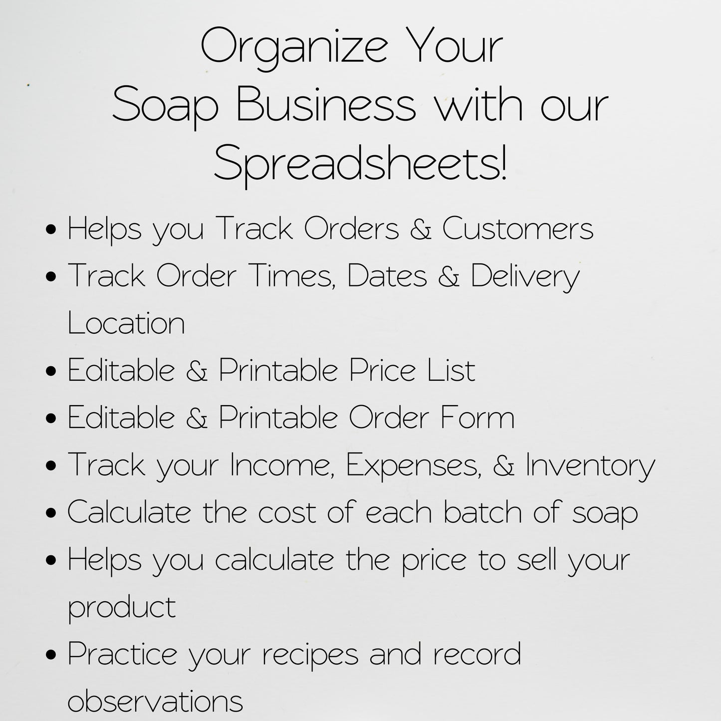 Soap Making Business Template Bundle Google Sheet and Excel Spreadsheet