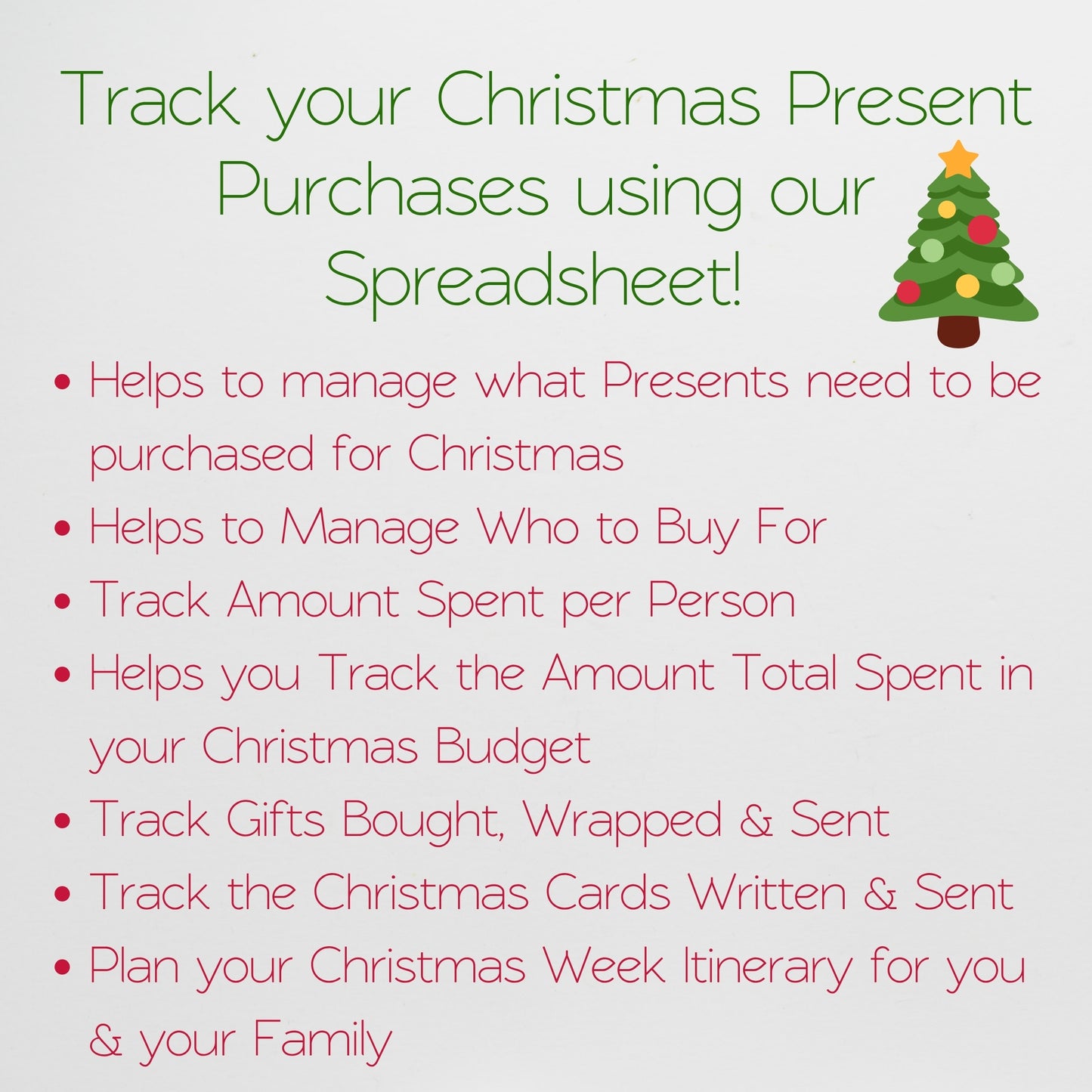 Christmas Gift Tracker Excel Spreadsheet, Holiday Budget Planner,
