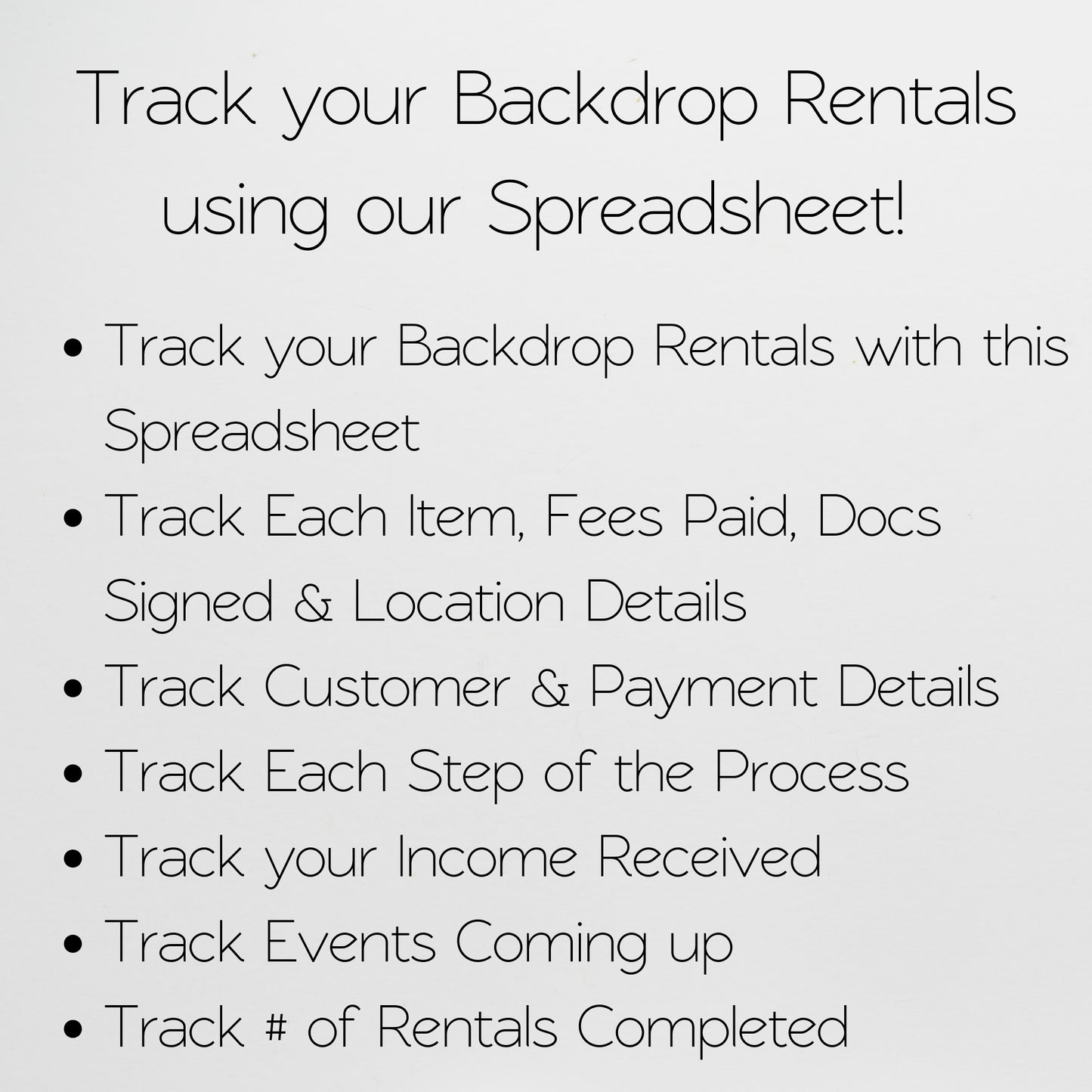 Backdrop Rental Tracker for Party Business Google Sheets and Excel Spreadsheet
