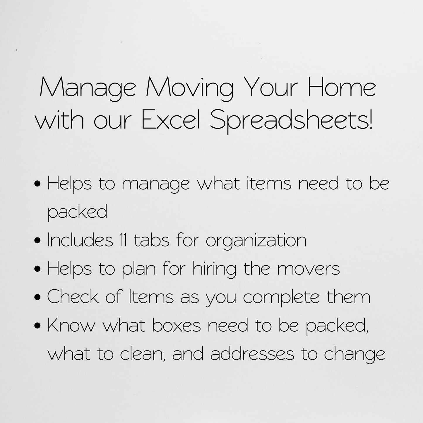 Home Moving Planner Bundle Google Sheet and Excel Spreadsheet