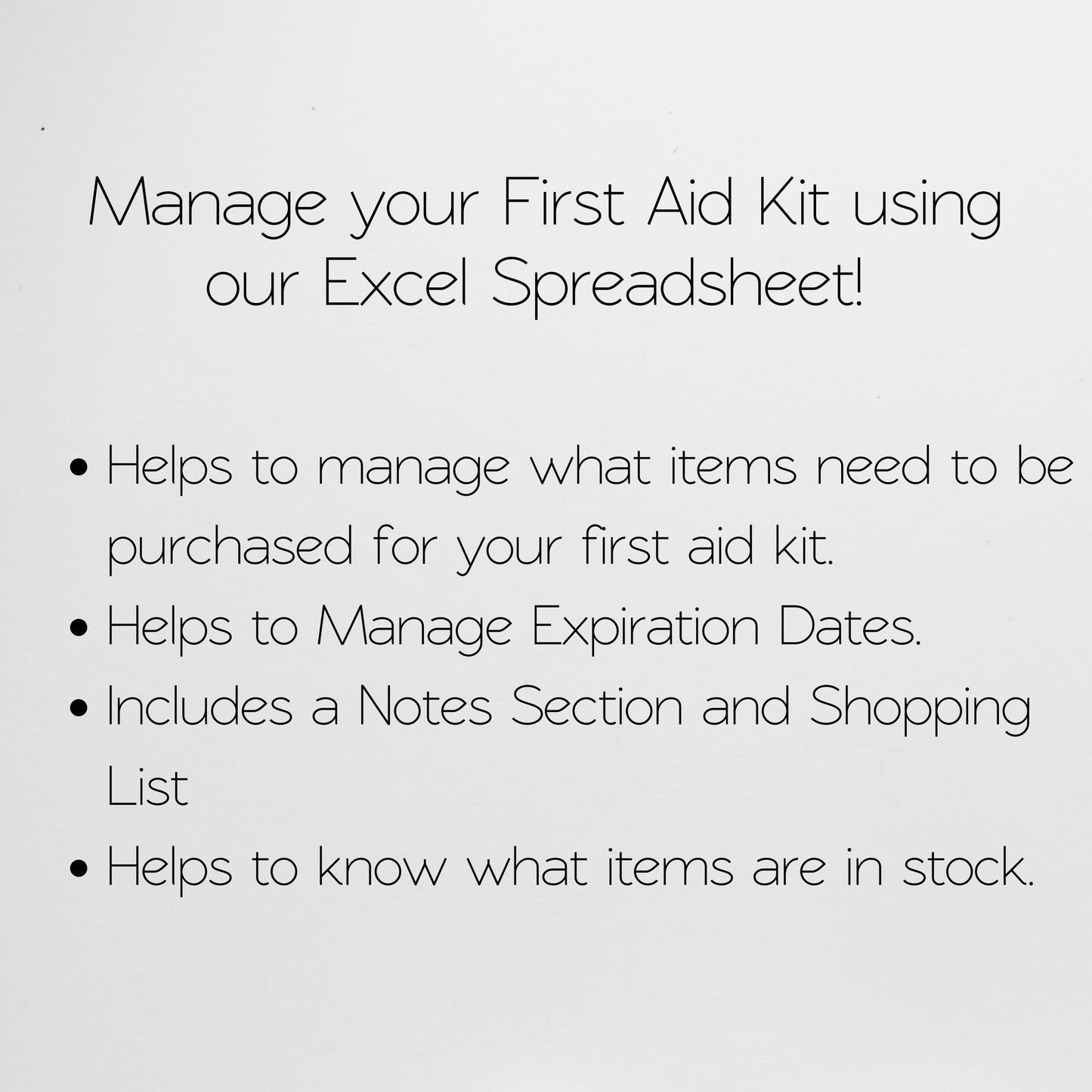 First Aid Kit Checklist Google Sheet and Excel Spreadsheet