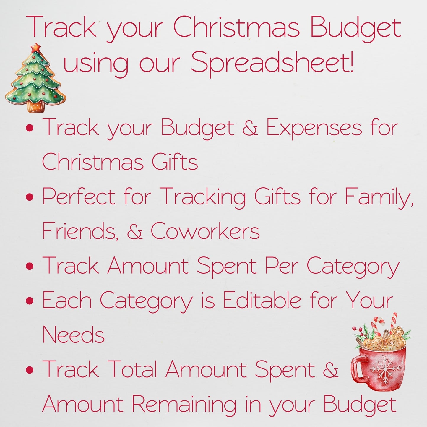 Christmas Budget Spreadsheet Template, Excel Spreadsheet and Google Sheet
