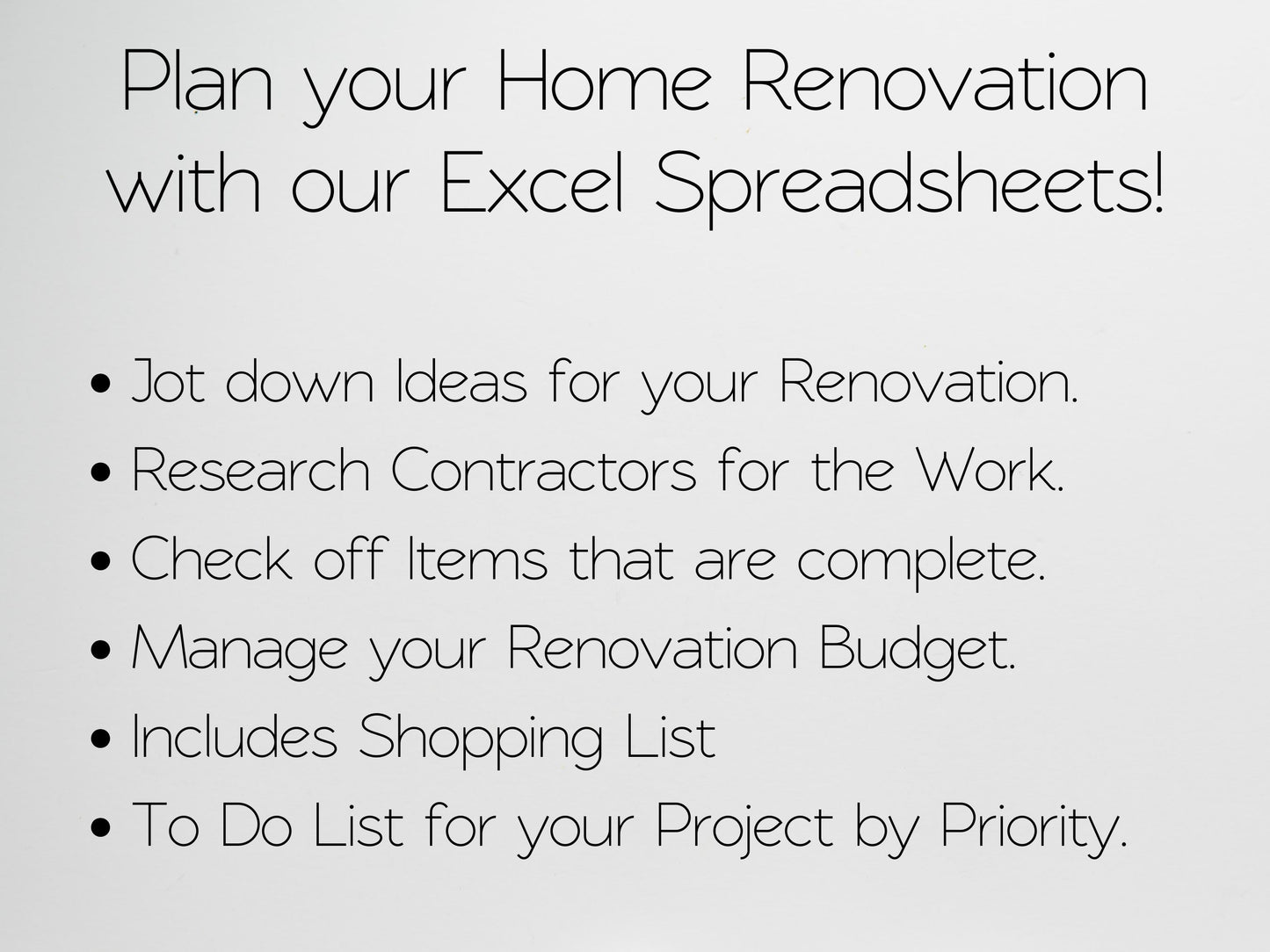 Home Renovation Planner Spreadsheet Bundle for Google Sheets and Excel Spreadsheets