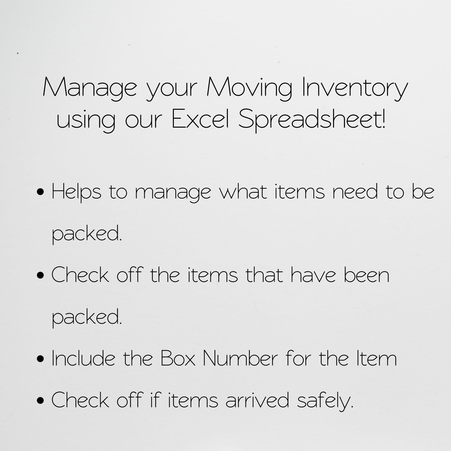 Moving Inventory Checklist Google Sheet and Excel Spreadsheet