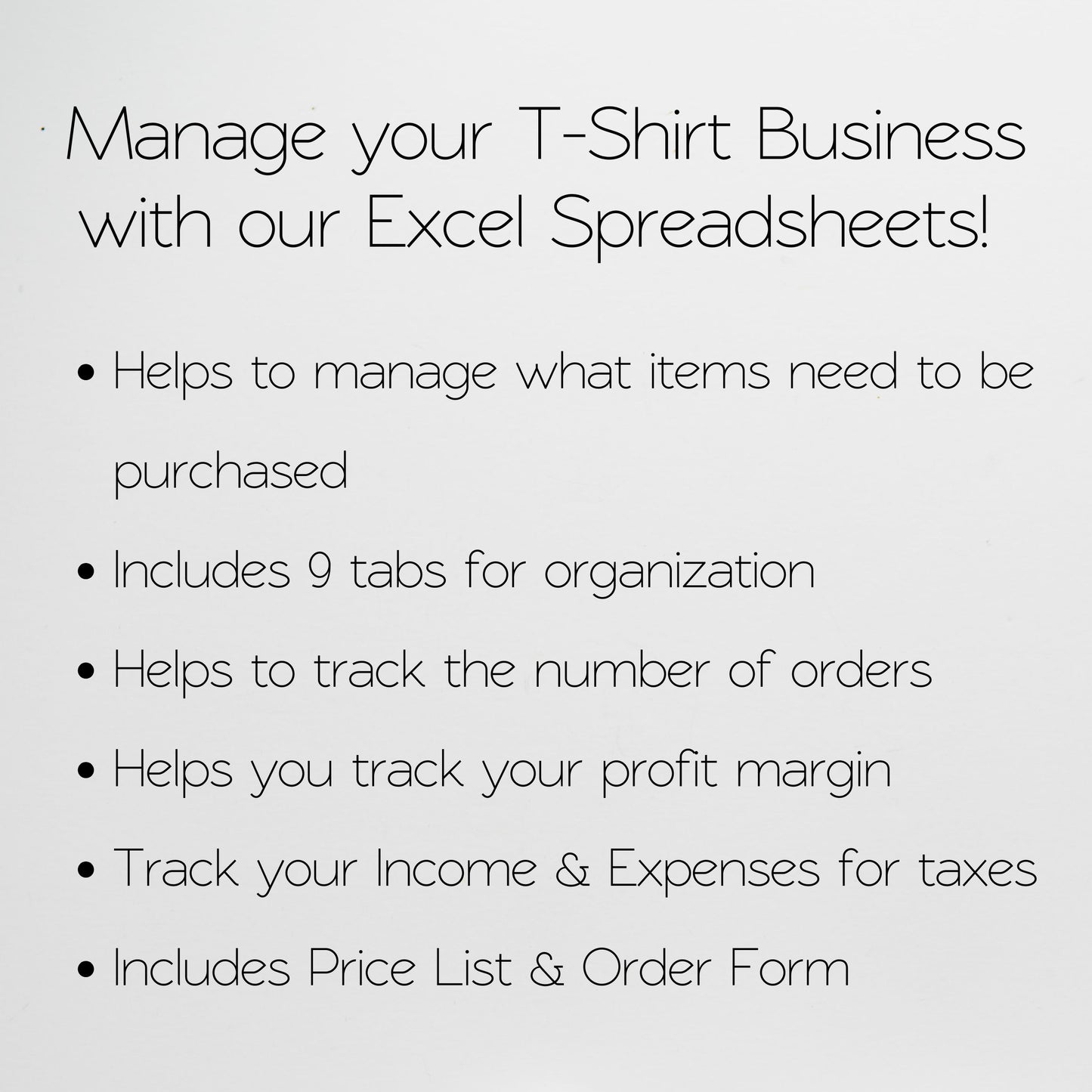 Tshirt Business Bundle Google Sheet and Excel Spreadsheet