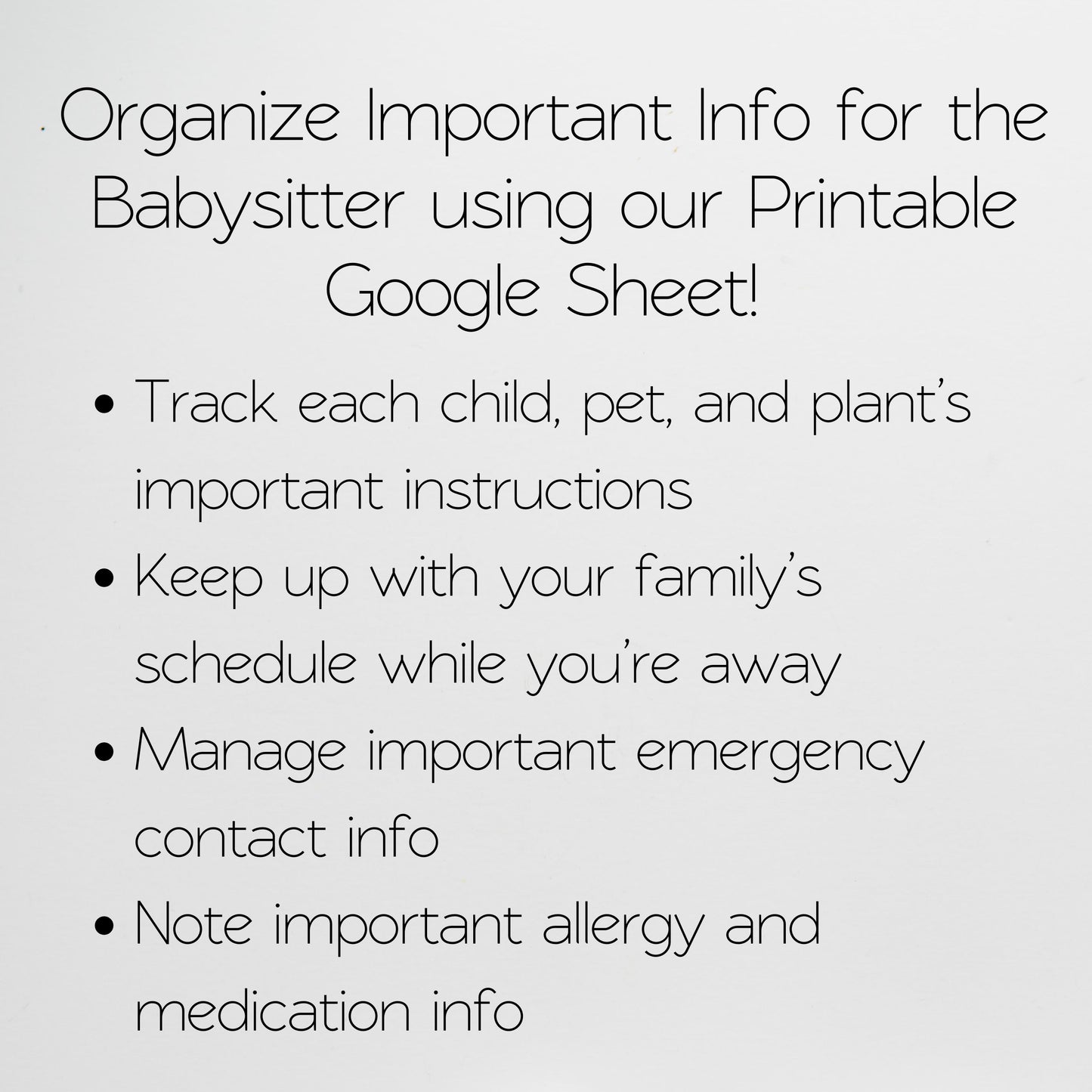 Babysitter Info Sheet Excel Spreadsheet Google Sheet